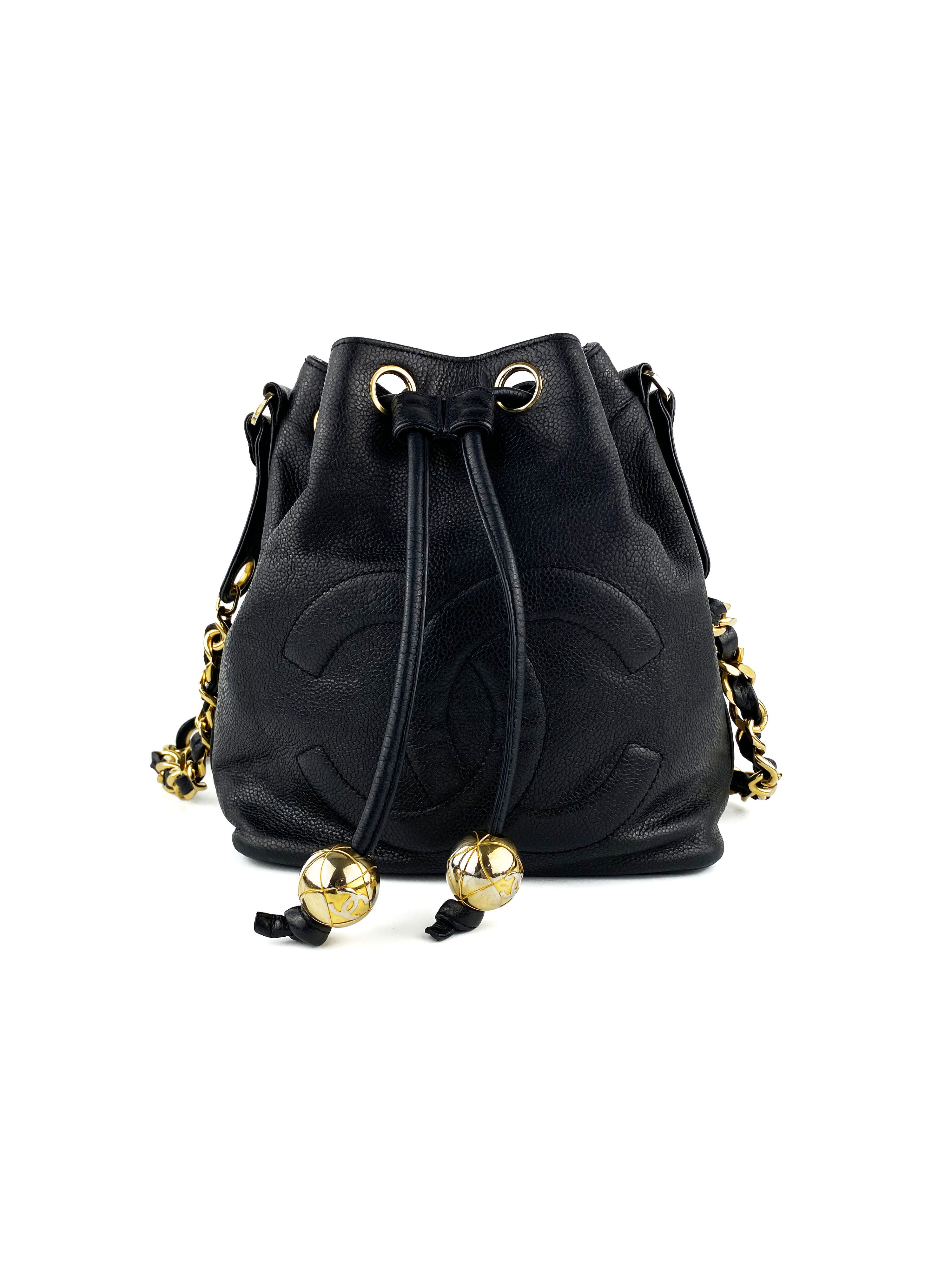 Chanel Vintage Drawstring Bucket Bag with Gold Baubles