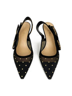 Christian Dior Black & Gold Plumetis Slingback Heels 37