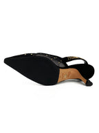 Christian Dior Black & Gold Plumetis Slingback Heels 37