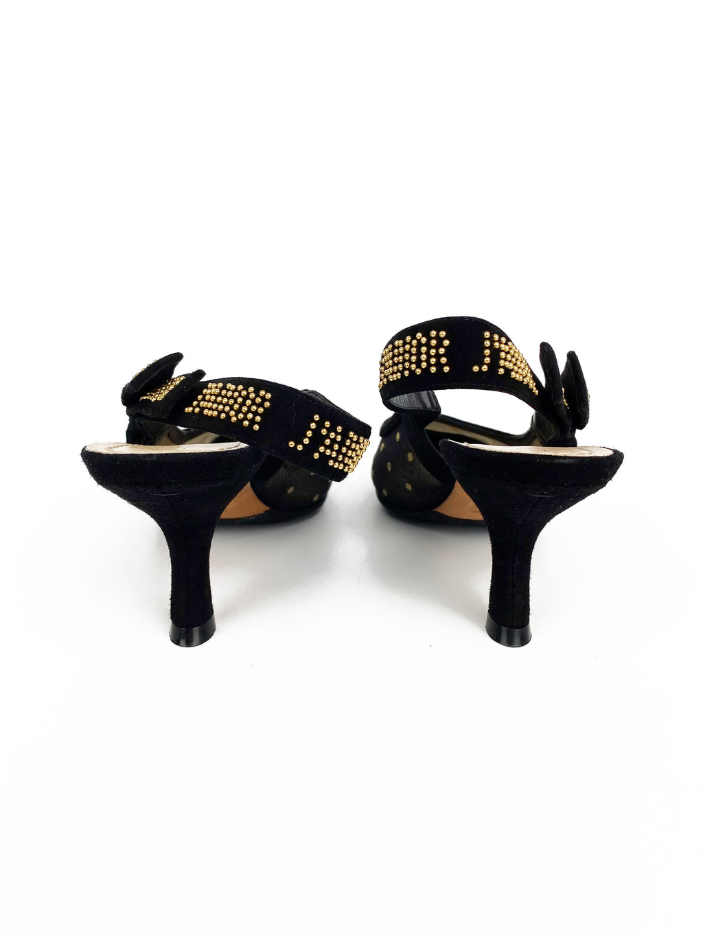 Christian Dior Black & Gold Plumetis Slingback Heels 37