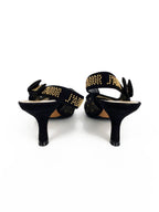 Christian Dior Black & Gold Plumetis Slingback Heels 37
