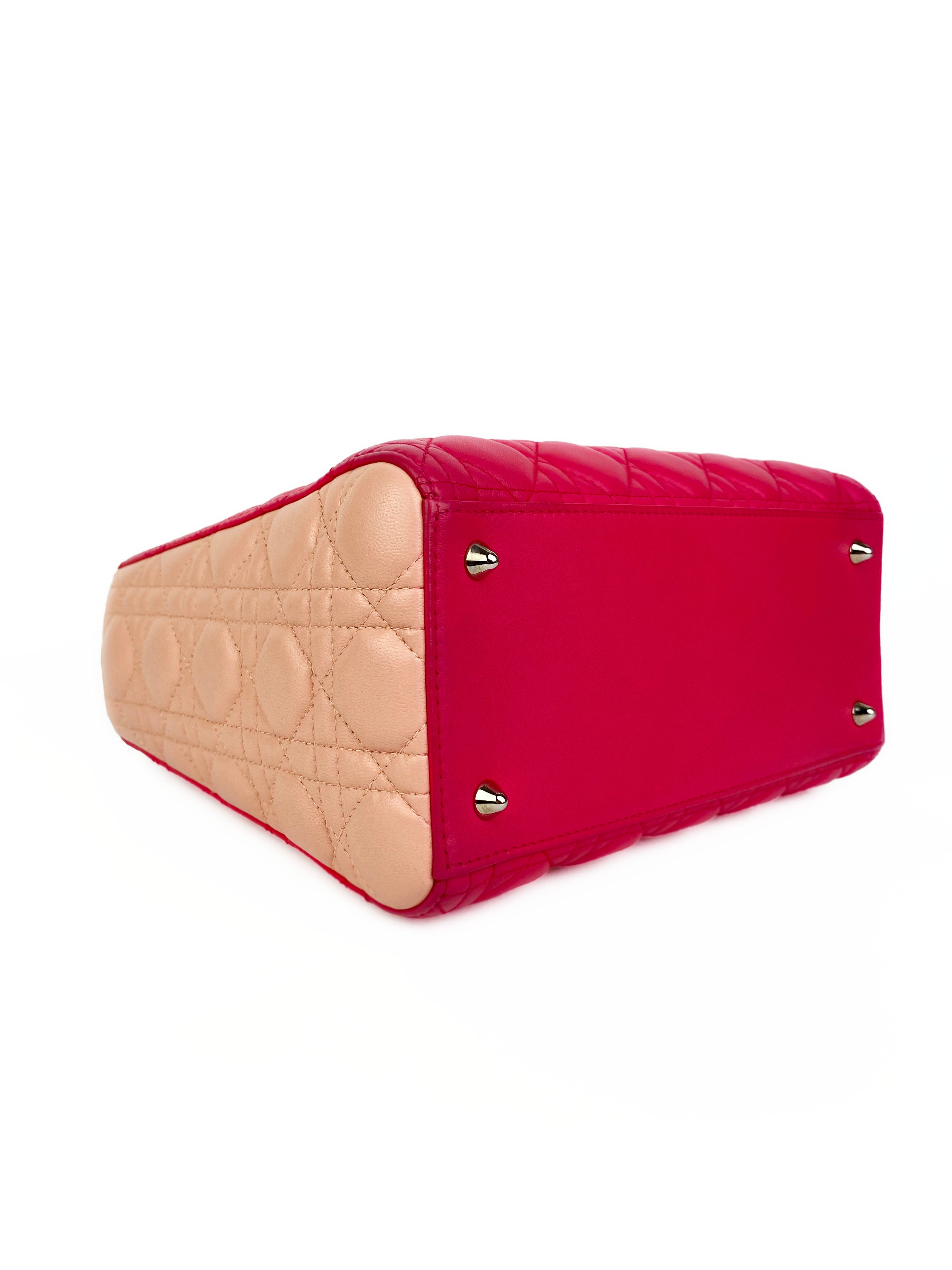 Christian Dior Orange & Pink Colourblock Lady Dior Bag