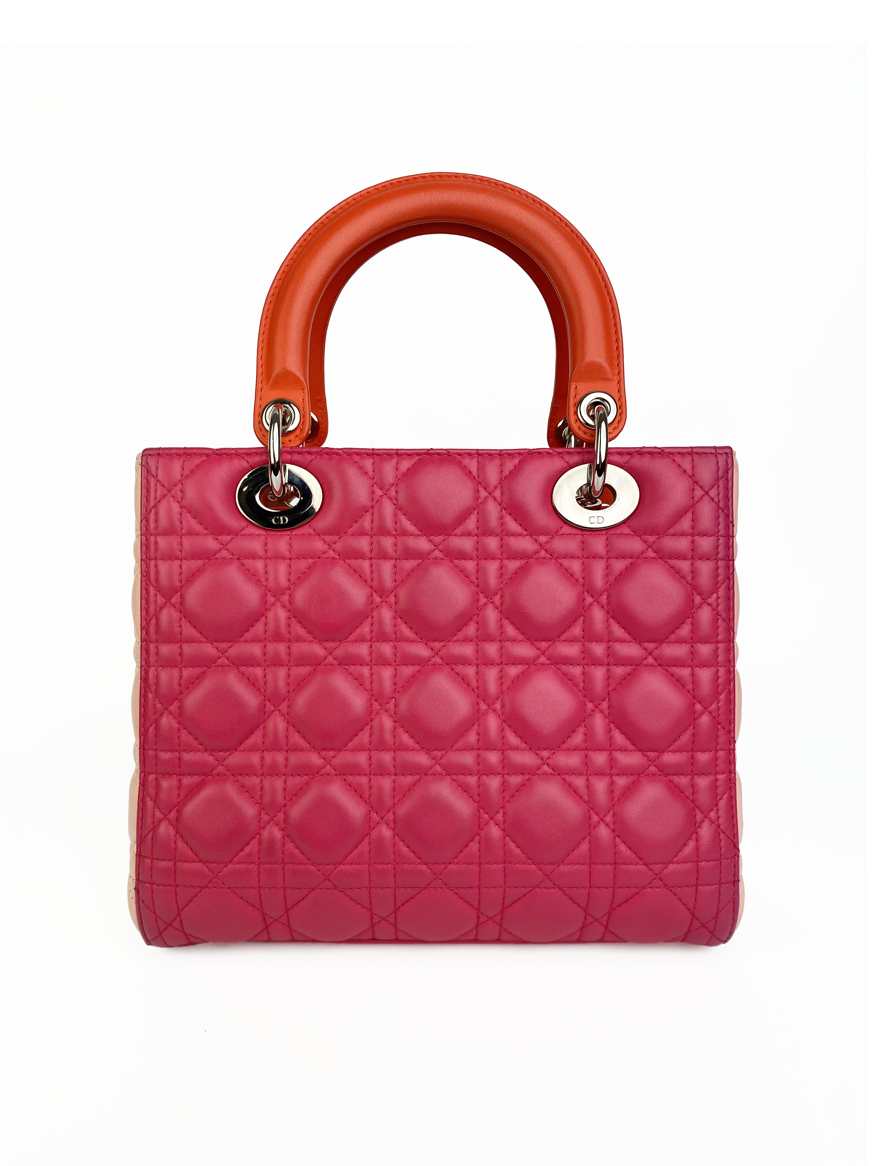 Christian Dior Orange & Pink Colourblock Lady Dior Bag