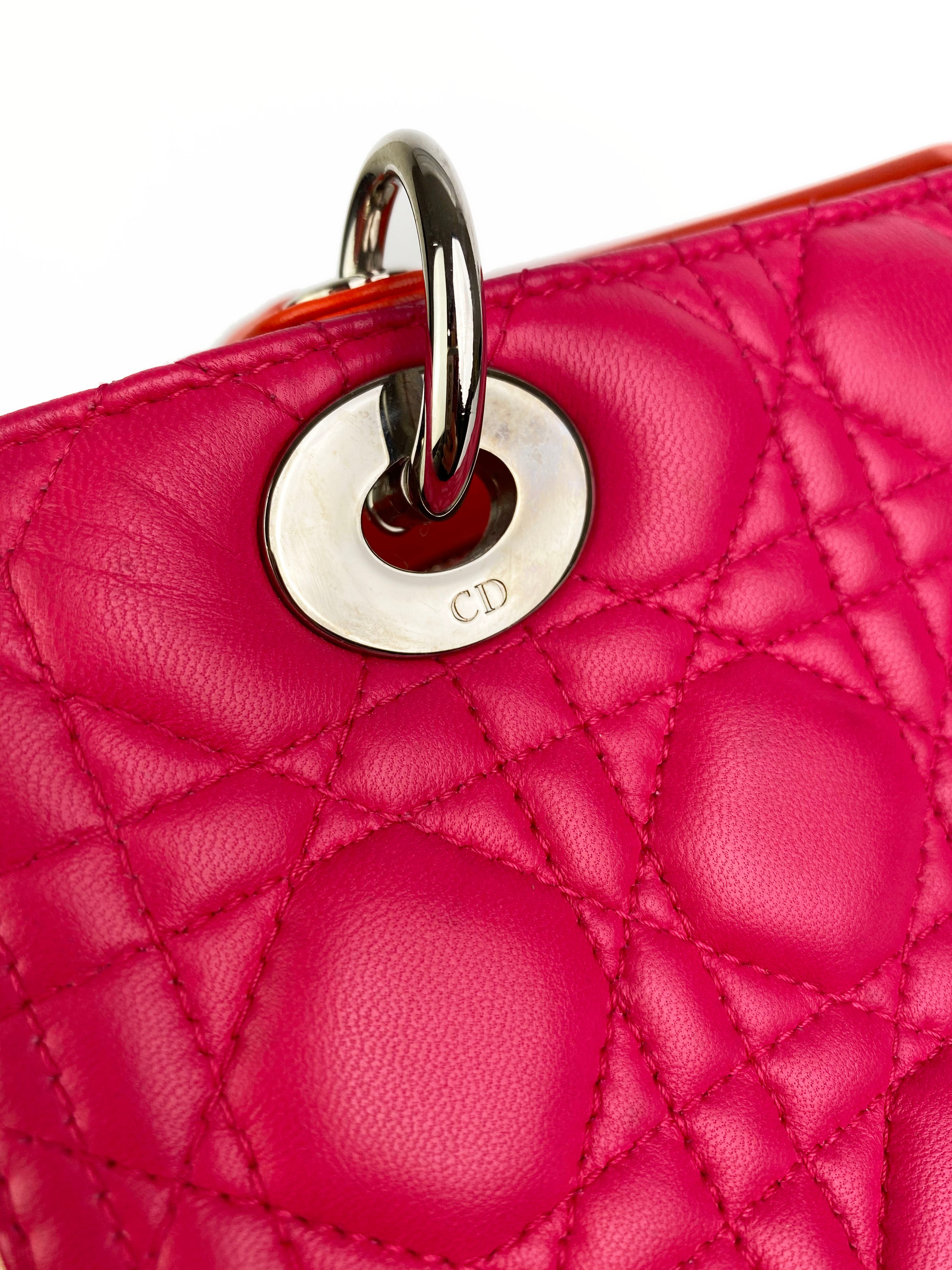 Christian Dior Orange & Pink Colourblock Lady Dior Bag