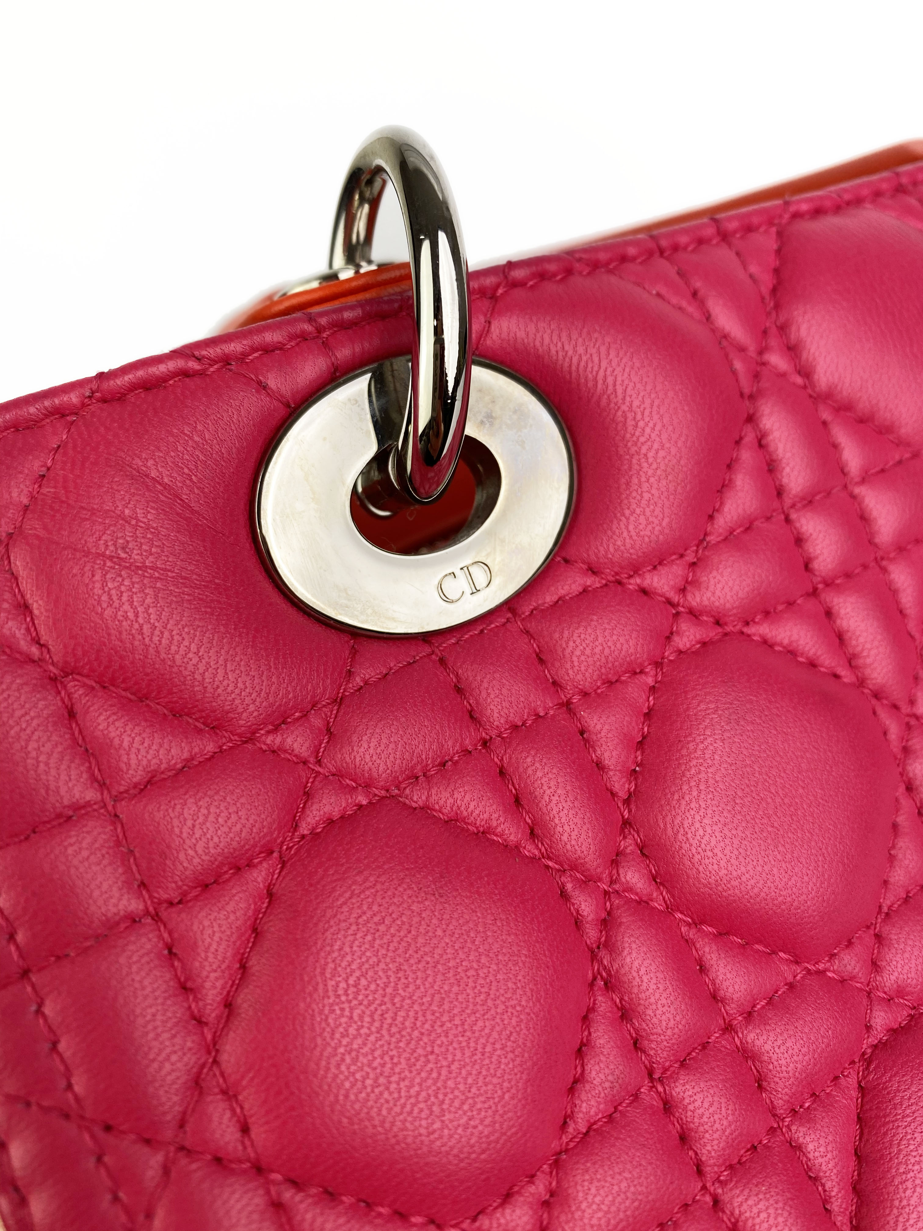 Christian Dior Orange & Pink Colourblock Lady Dior Bag