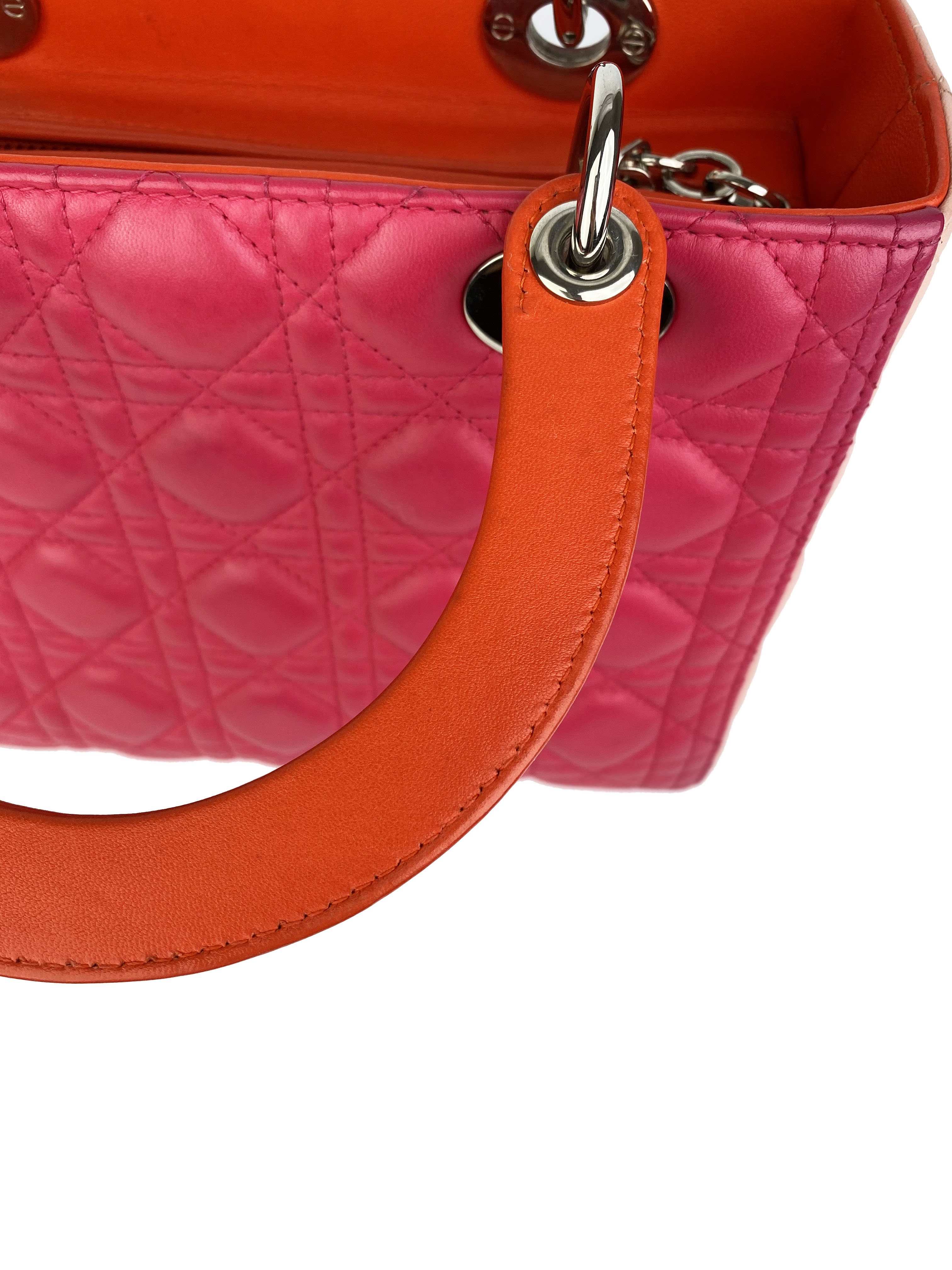 Christian Dior Orange & Pink Colourblock Lady Dior Bag