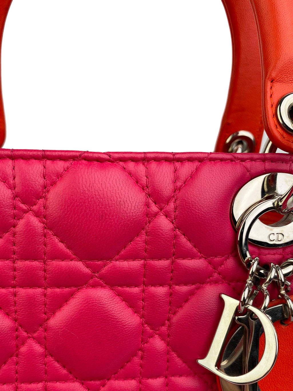 Christian Dior Orange & Pink Colourblock Lady Dior Bag