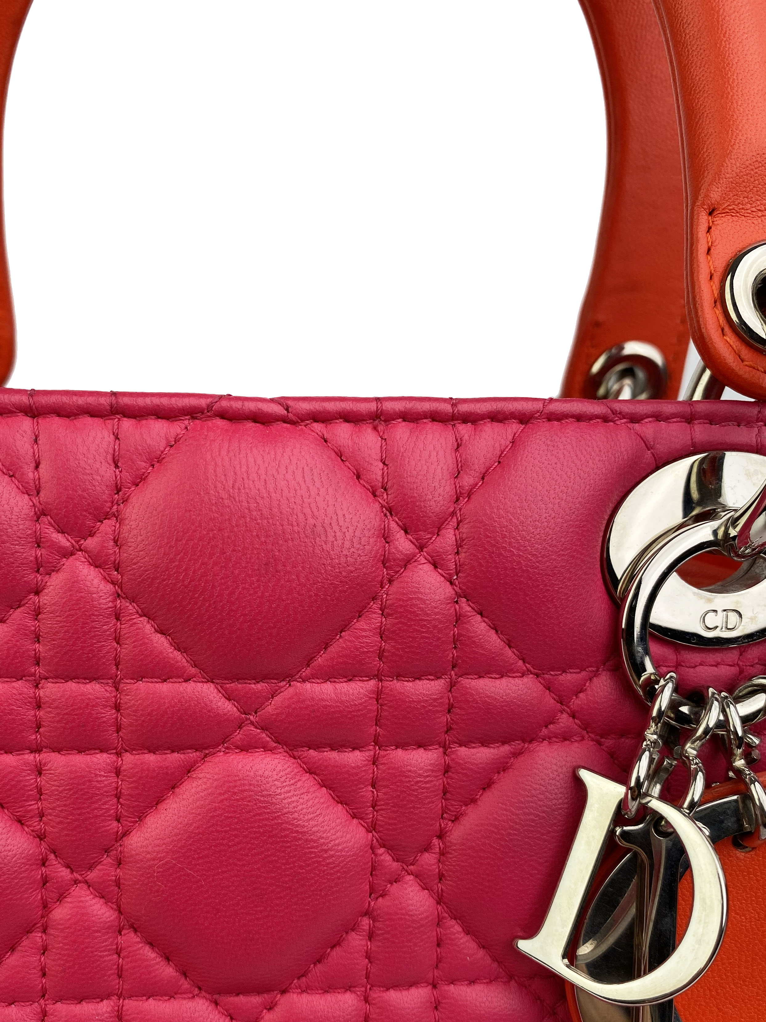 Christian Dior Orange & Pink Colourblock Lady Dior Bag