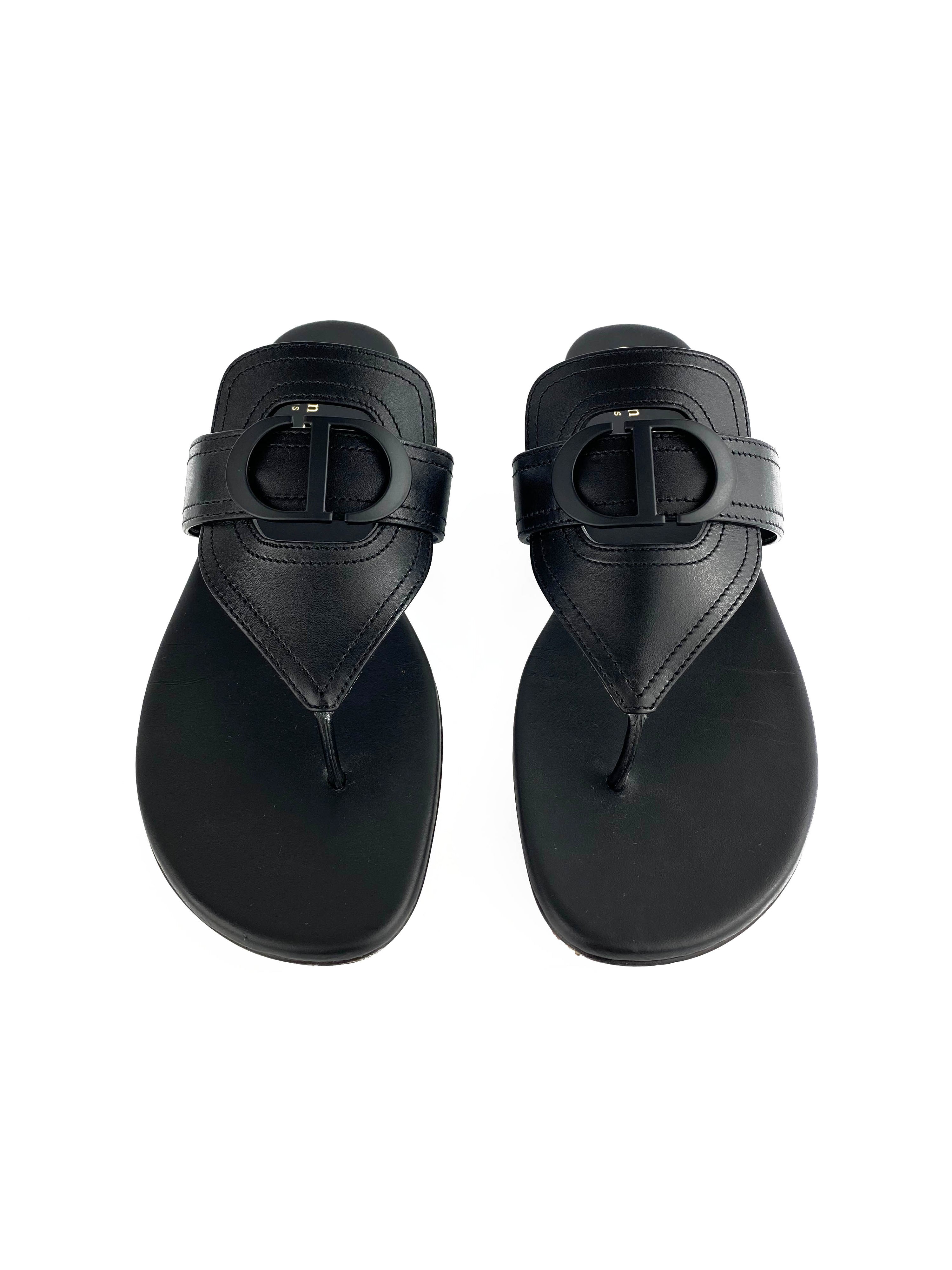 Dior Matte Black Montaigne Sandals 39