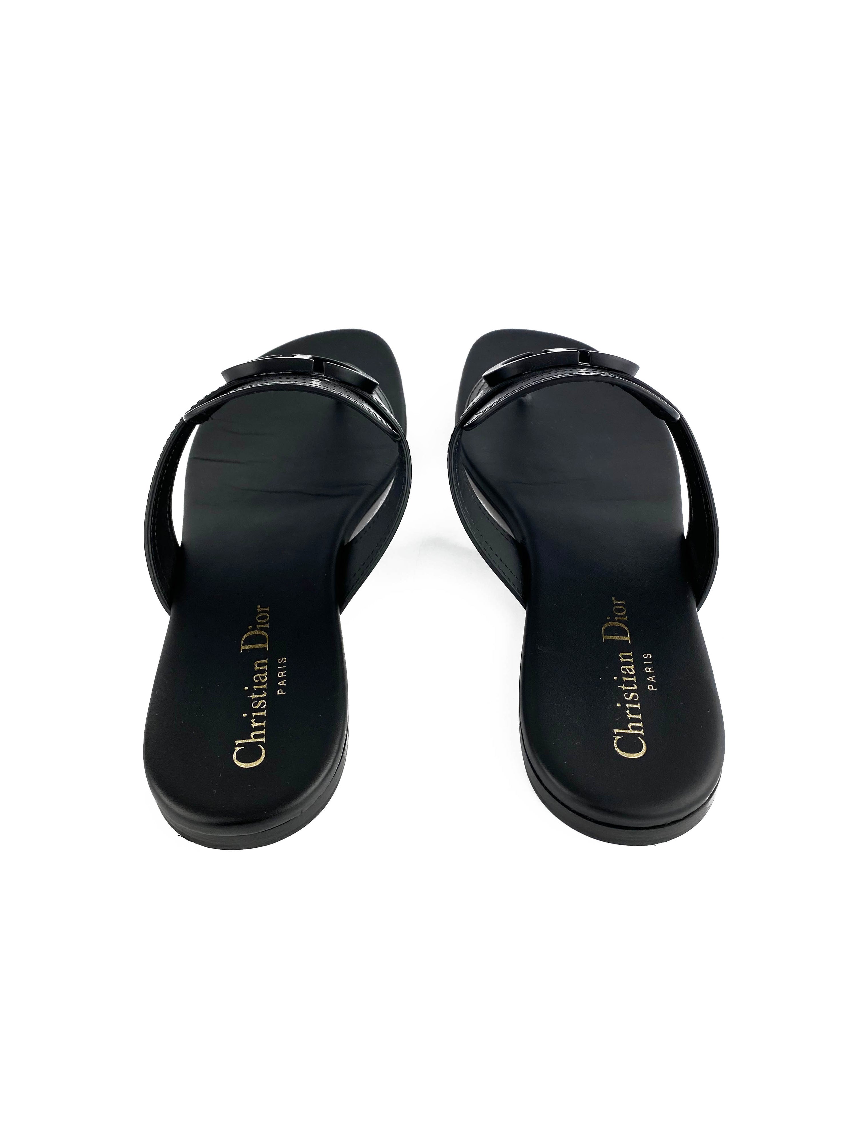 Dior Matte Black Montaigne Sandals 39