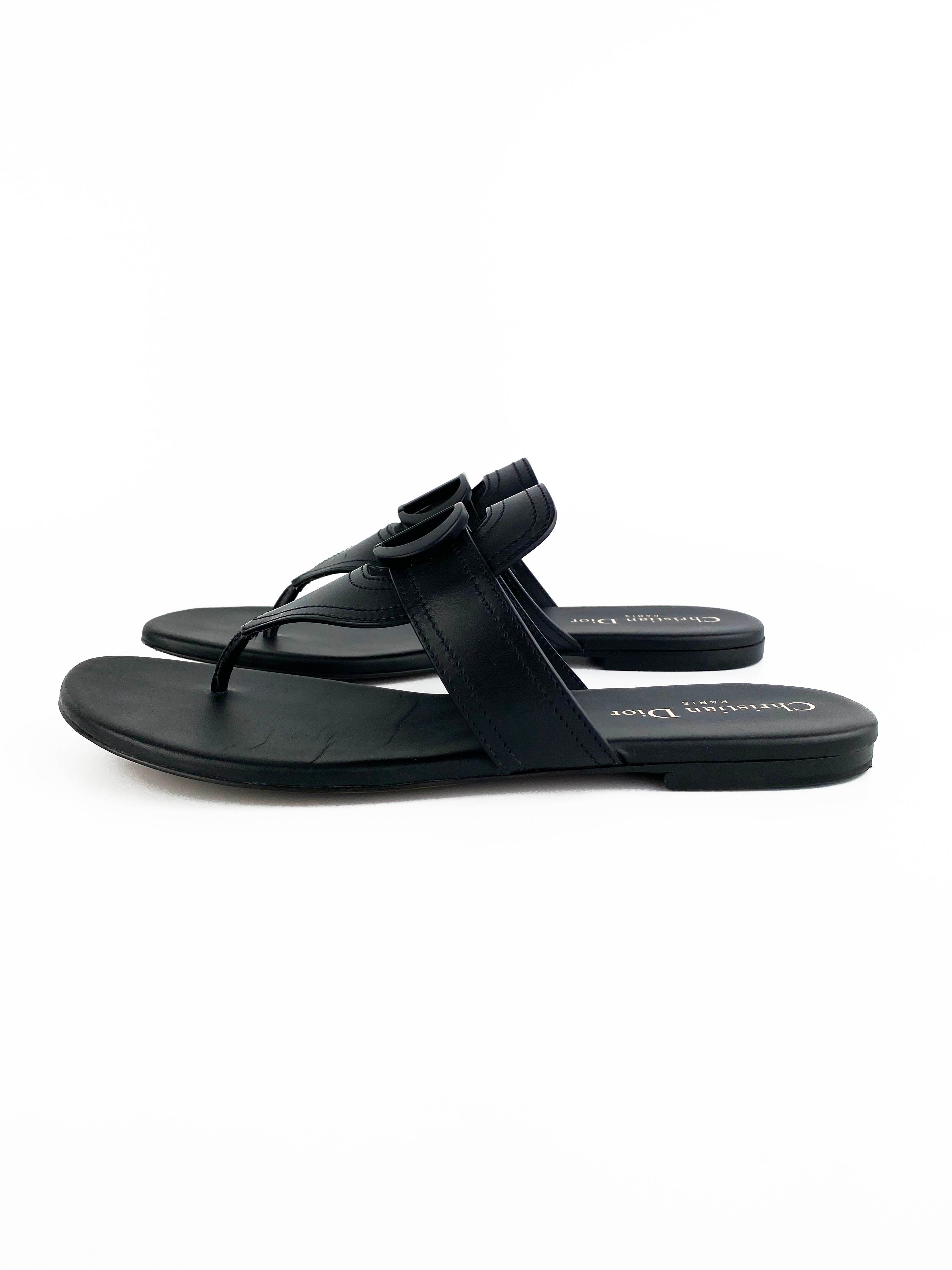 Dior Matte Black Montaigne Sandals 39