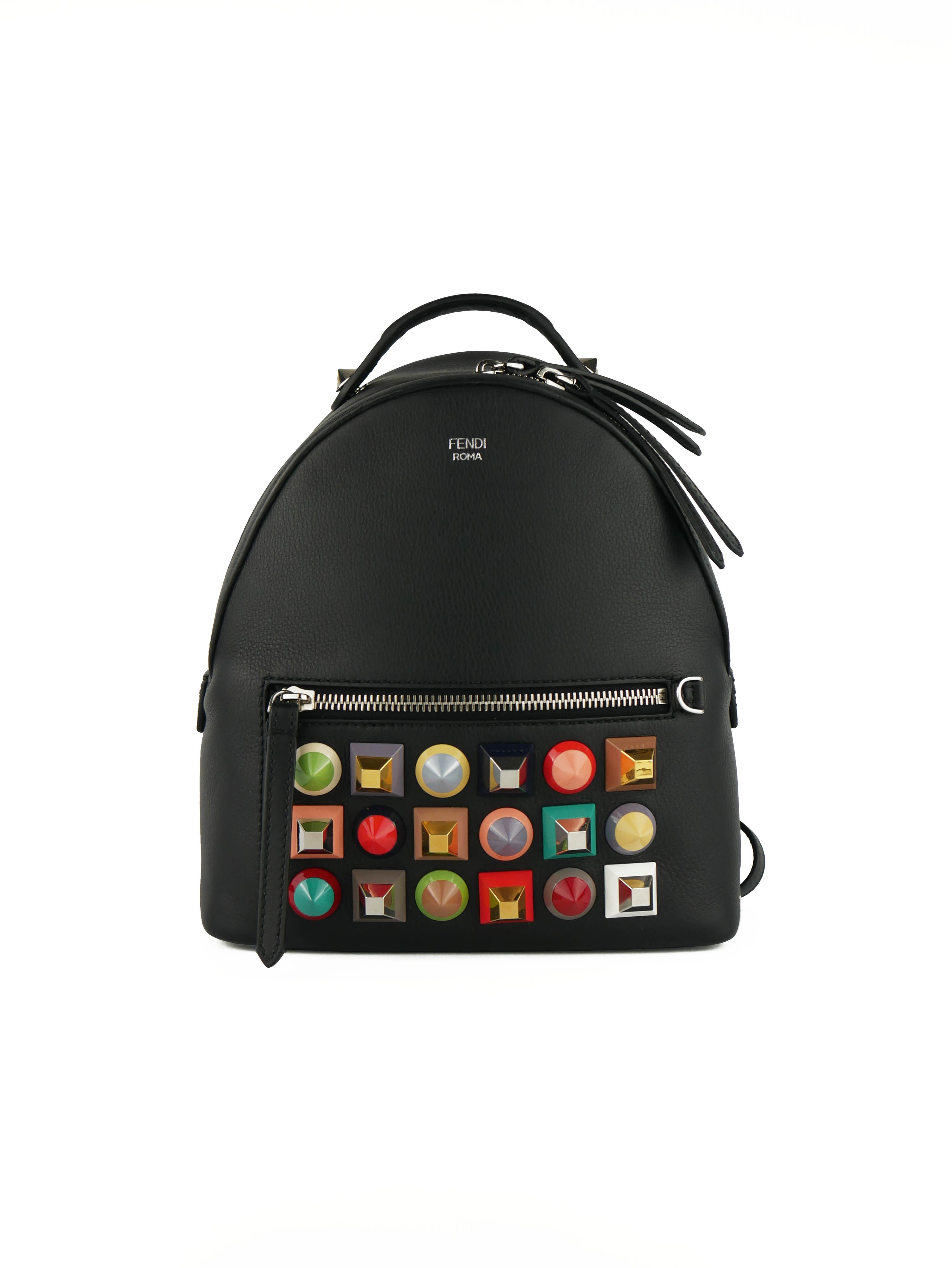 Fendi Black Mini Pyramid Studded Backpack
