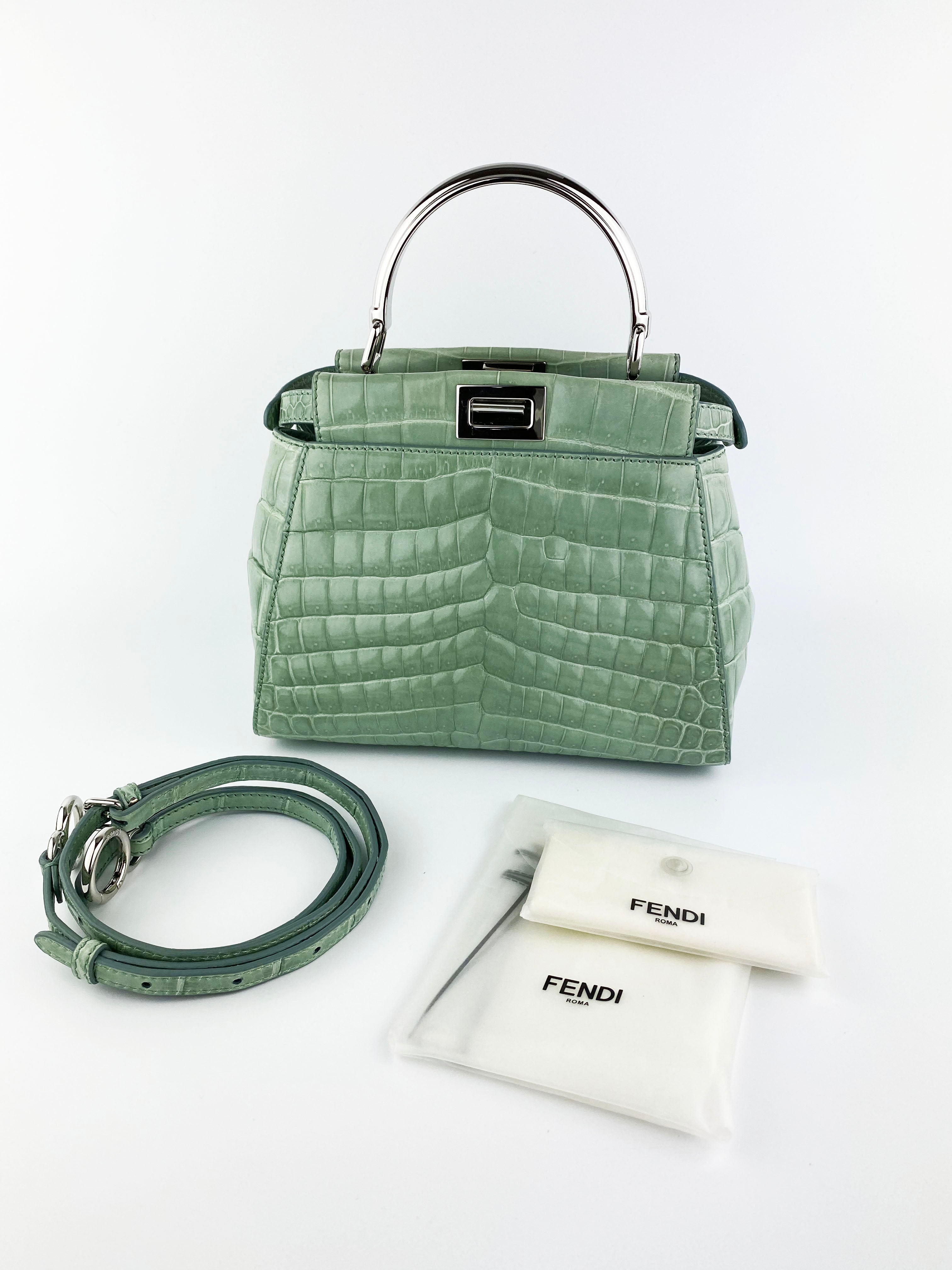 Fendi Peekaboo Crocodile Mini Mint Green