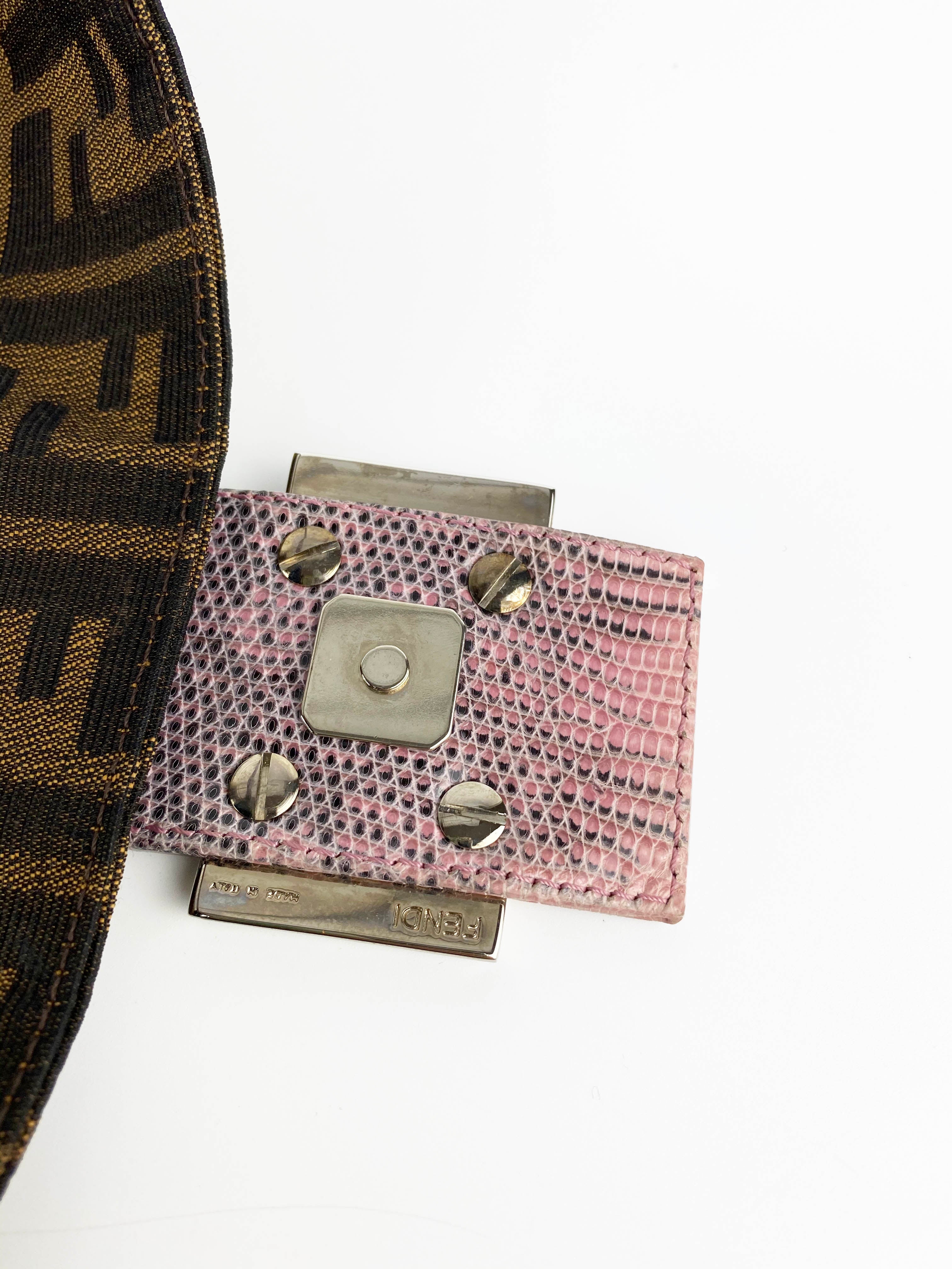 Fendi Vintage Monogram Baguette Bag with Lizard Trim and Strap