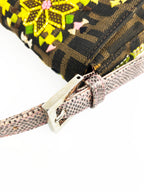 Fendi Vintage Monogram Baguette Bag with Lizard Trim and Strap