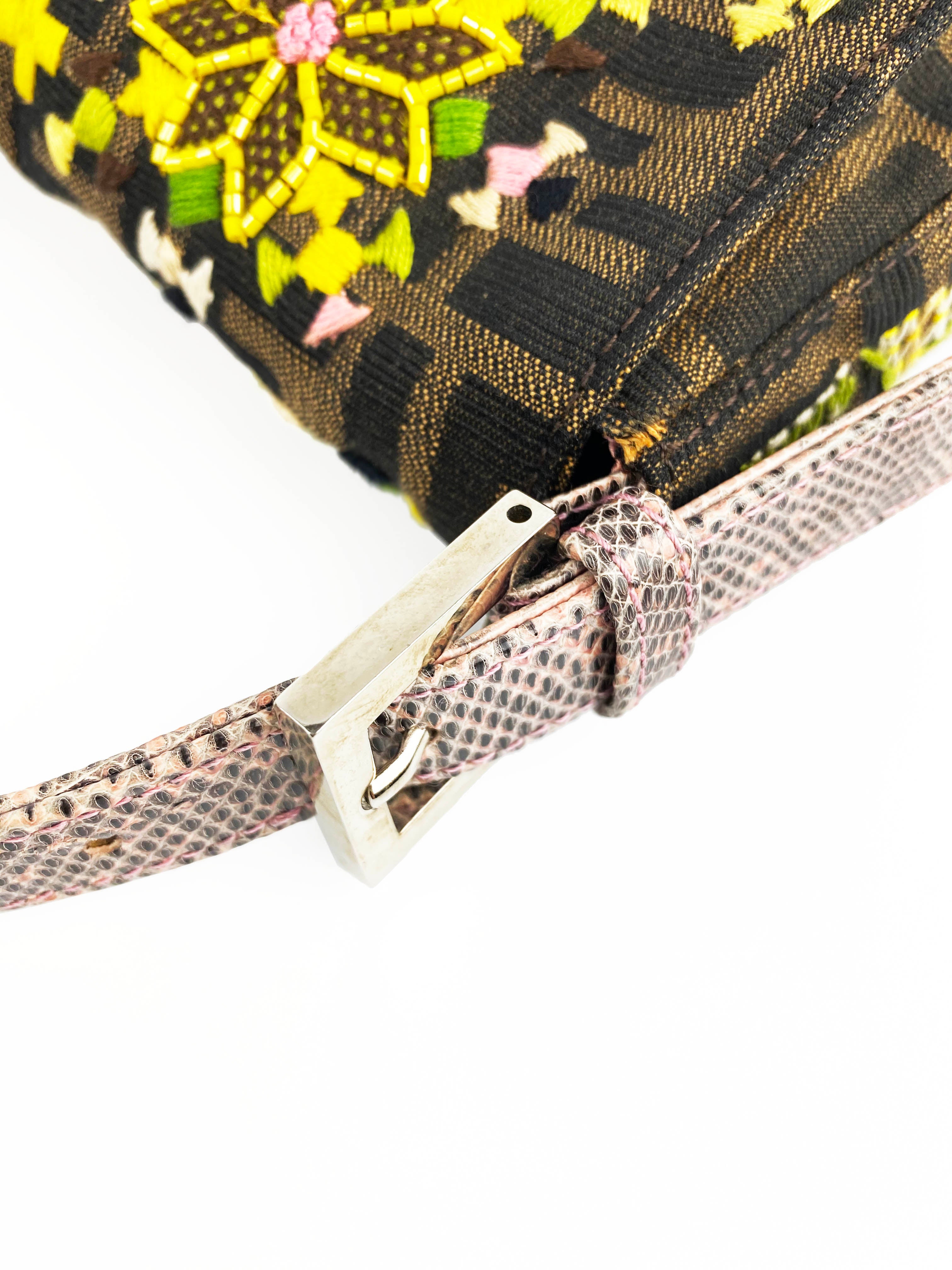 Fendi Vintage Monogram Baguette Bag with Lizard Trim and Strap