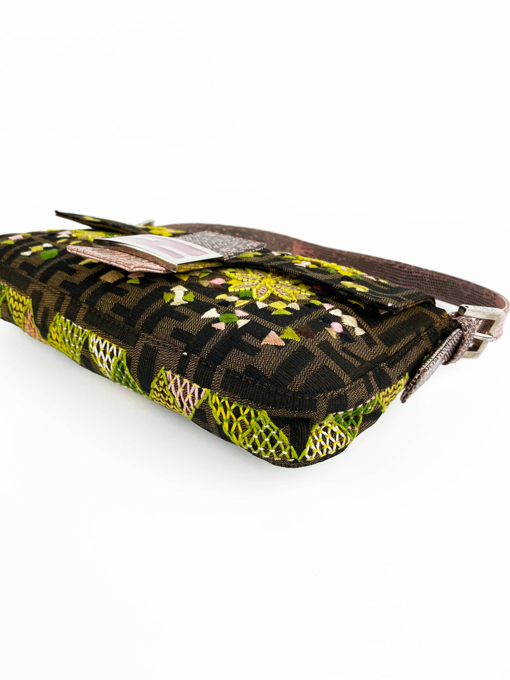 Fendi Vintage Monogram Baguette Bag with Lizard Trim and Strap