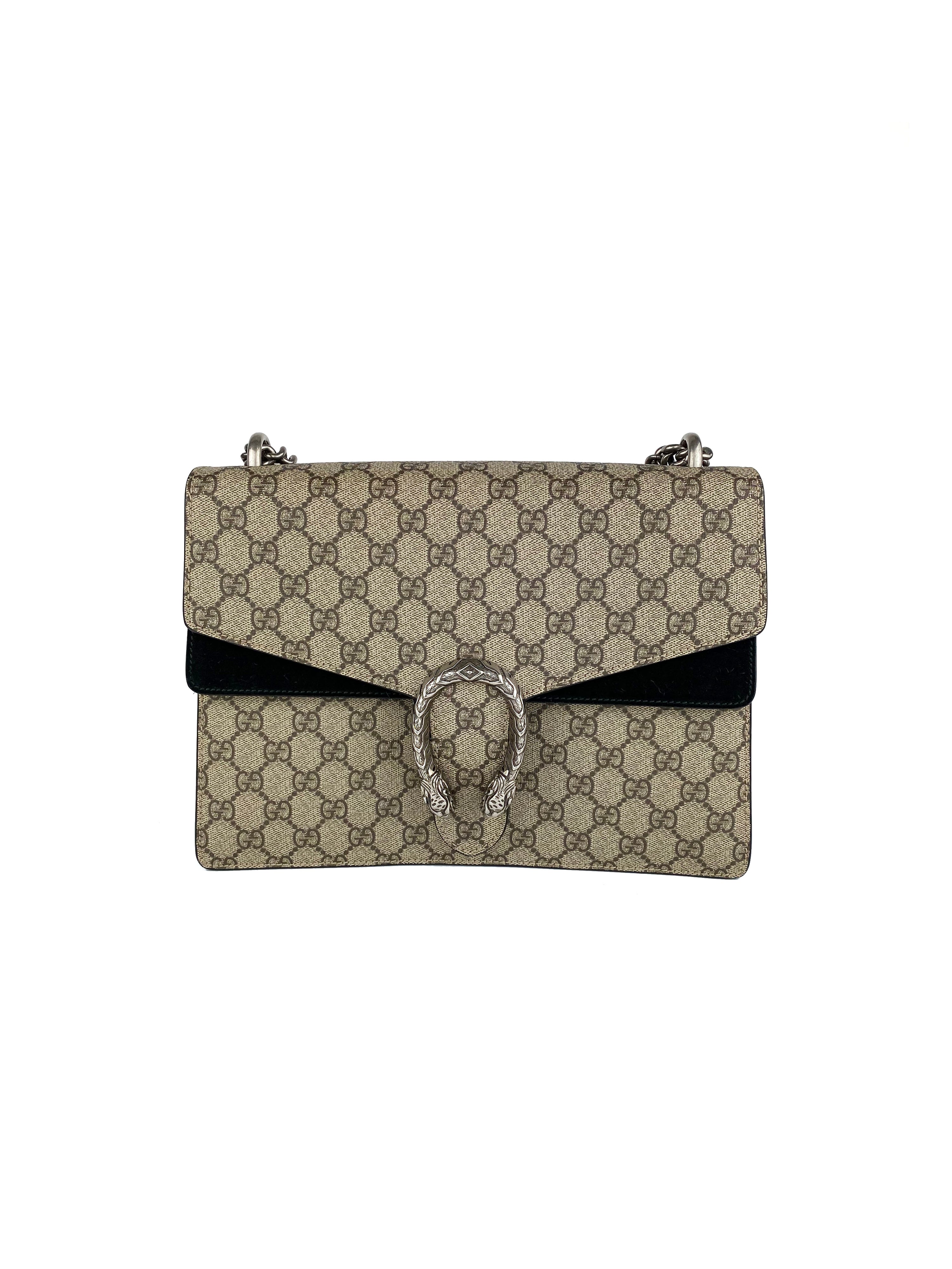 Gucci Dionysus Monogram Bag with Black Suede Trim