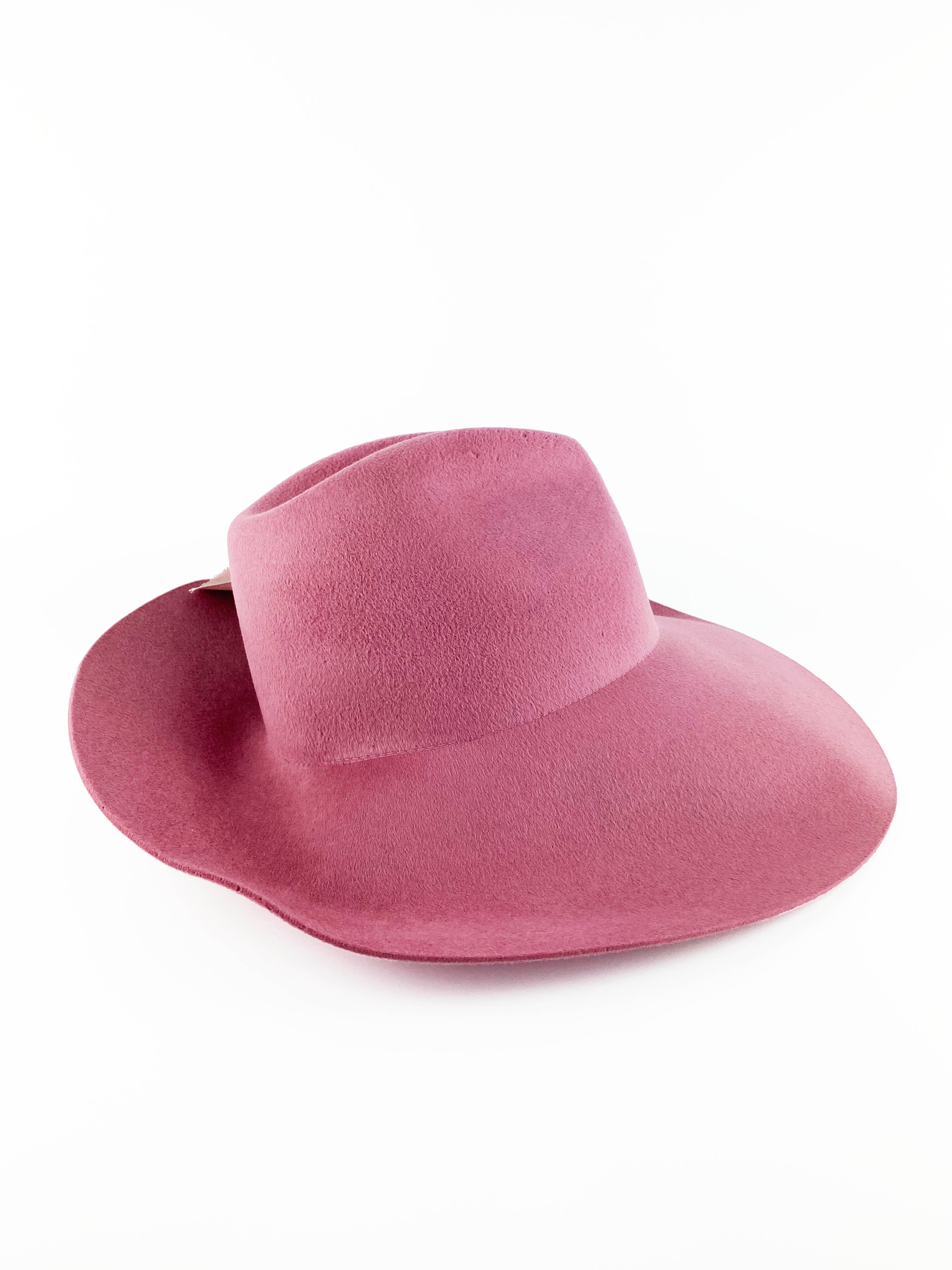 Gucci Pink Wide Brim Felt Hat with Flowers 56