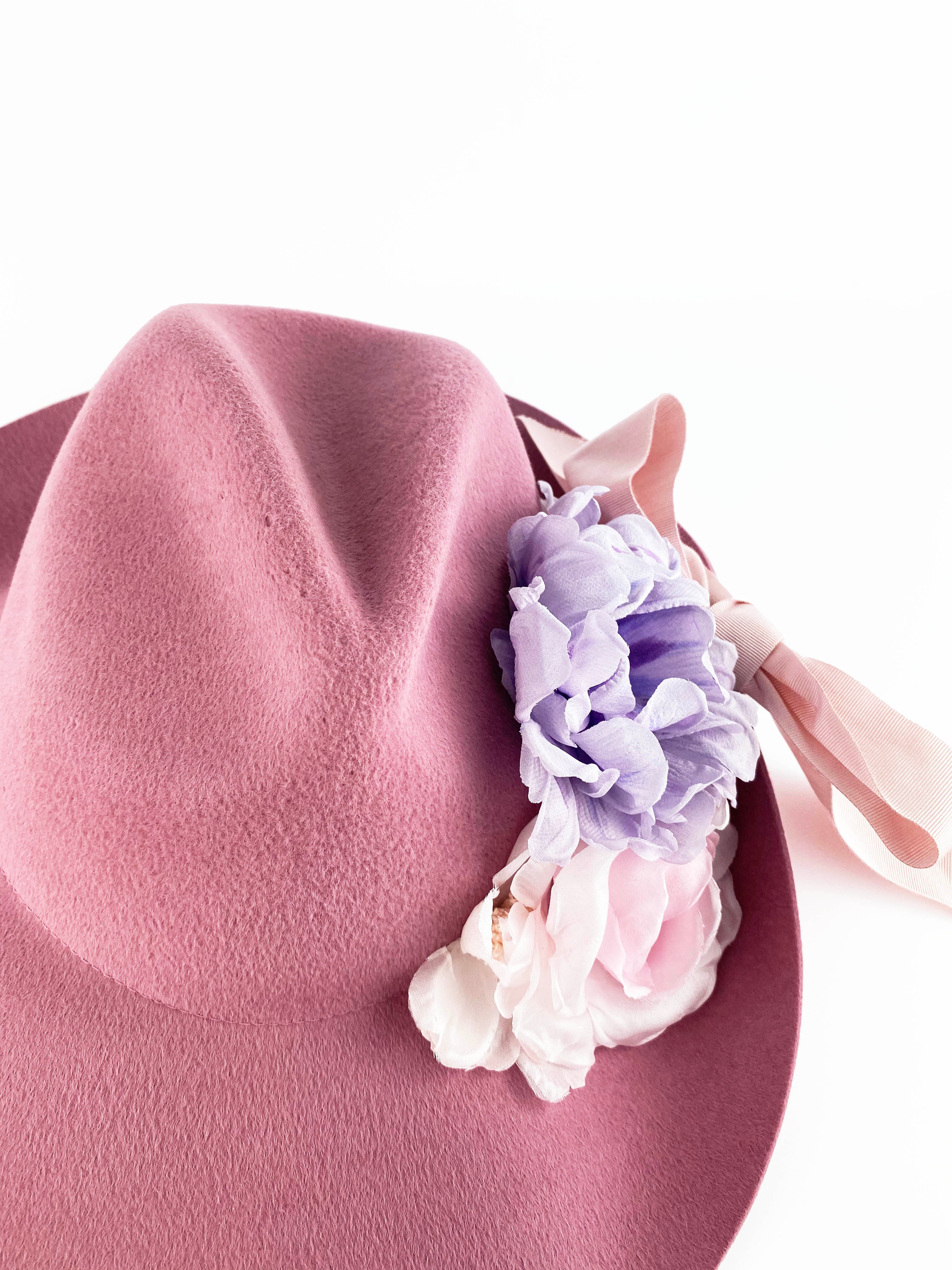 Gucci Pink Wide Brim Felt Hat with Flowers 56 Votre Luxe