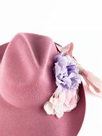 Gucci Pink Wide Brim Felt Hat with Flowers 56