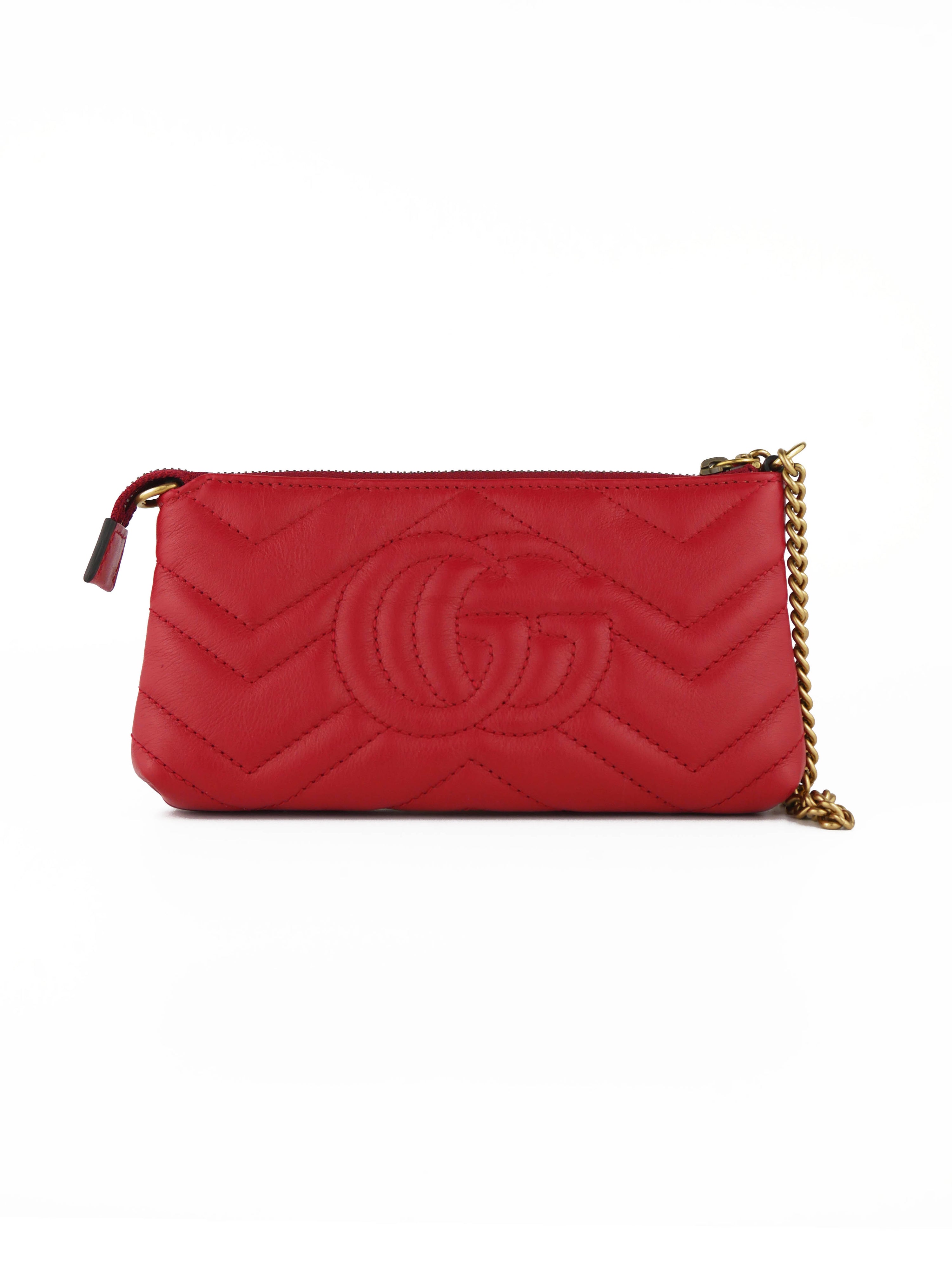 Gucci GG Red Quilted Wallet with Chain