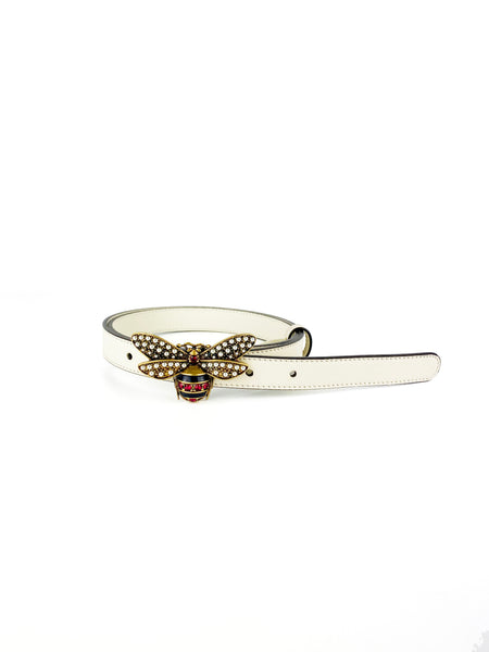 ✨ Gucci Queen Margaret White Leather Pearl Crystal Bee Buckle Belt GUCCI BEE BELT On Sale - Up To 90% Off | The RealReal main image 3