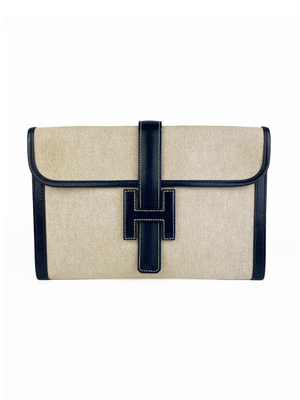 Hermes Vintage Jige White Canvas Clutch