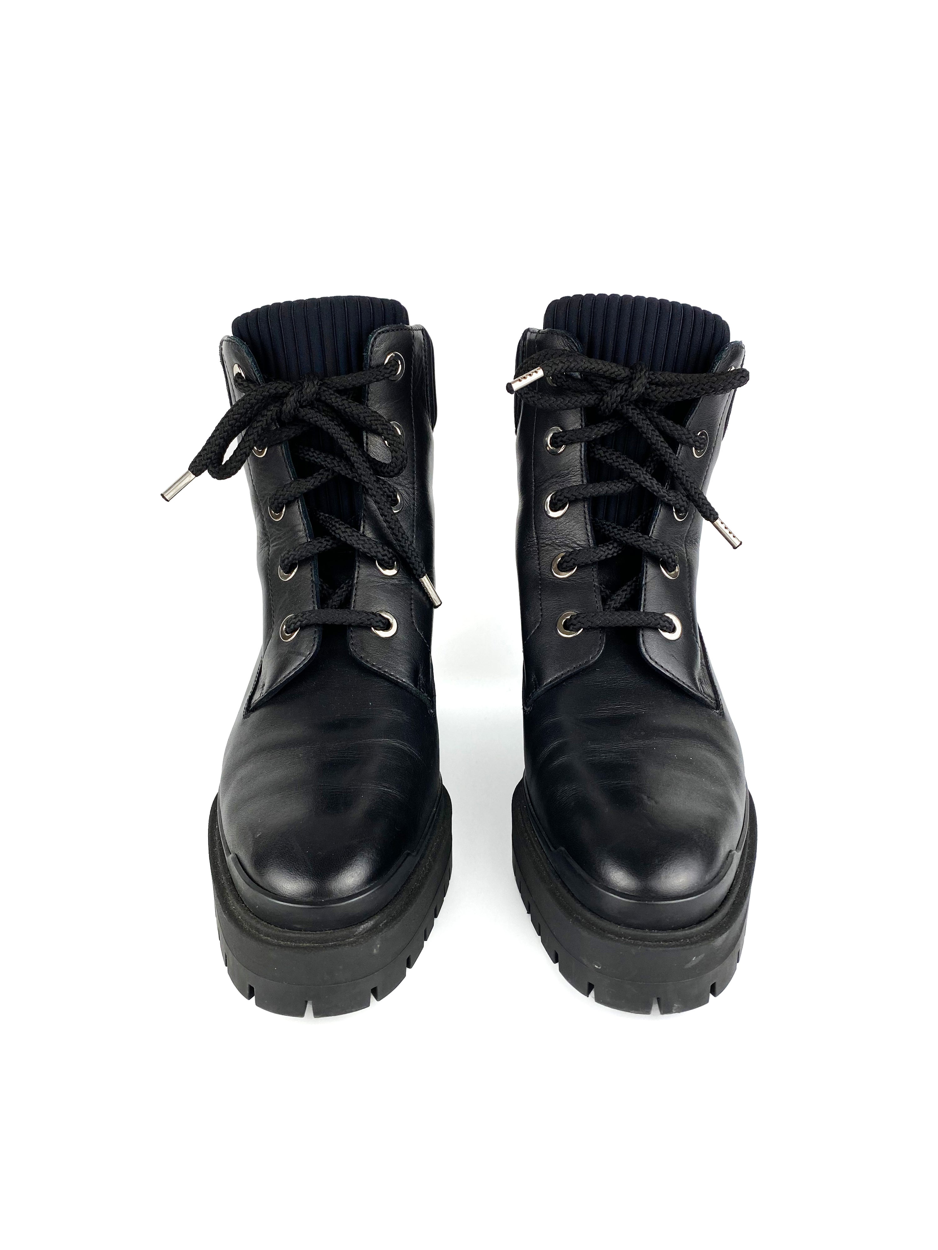 Hermes Black Lace Up Leather Boots