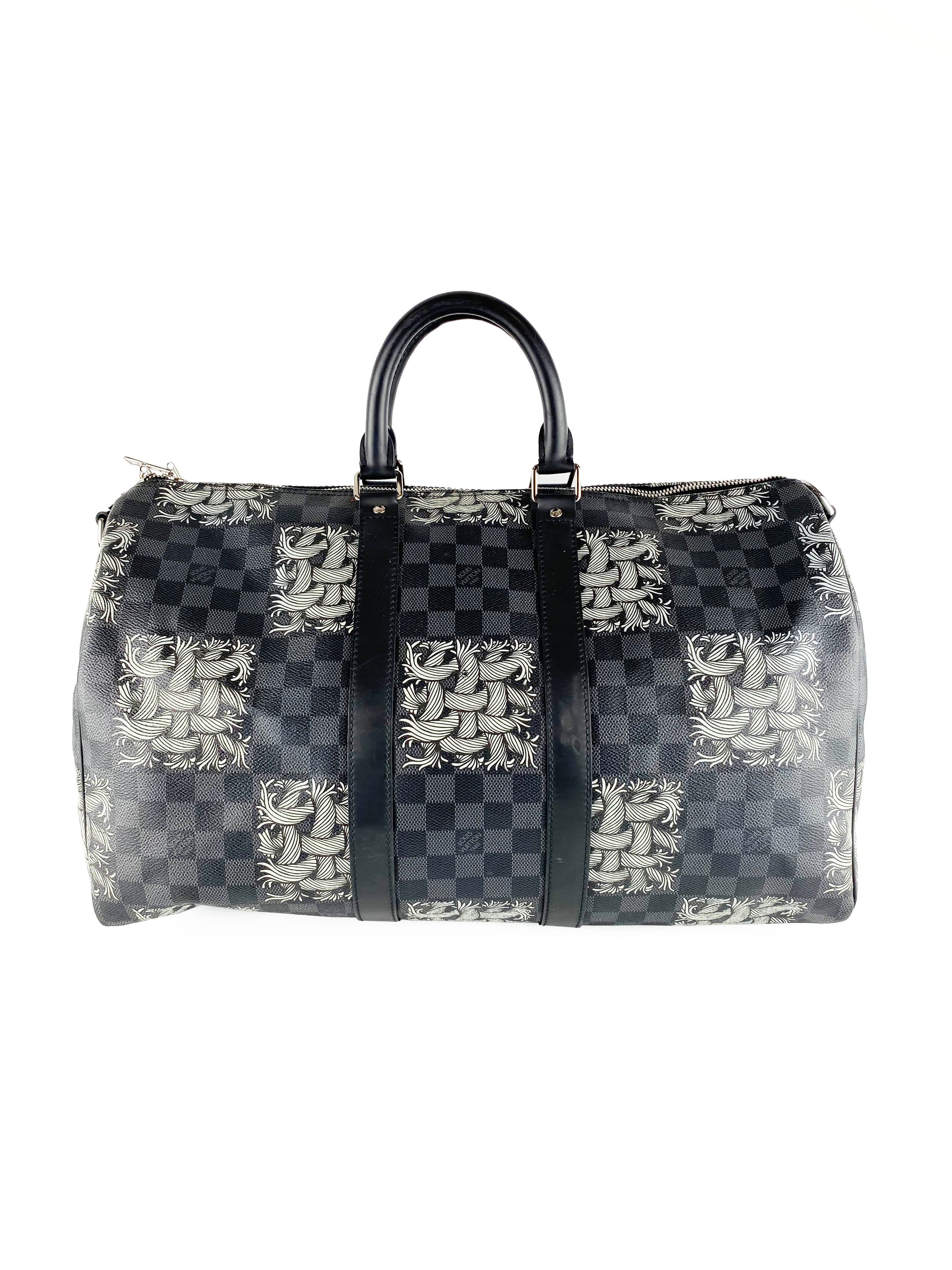 Louis Vuitton keepall 50 B Checkerboard Glitter Silvery Leather