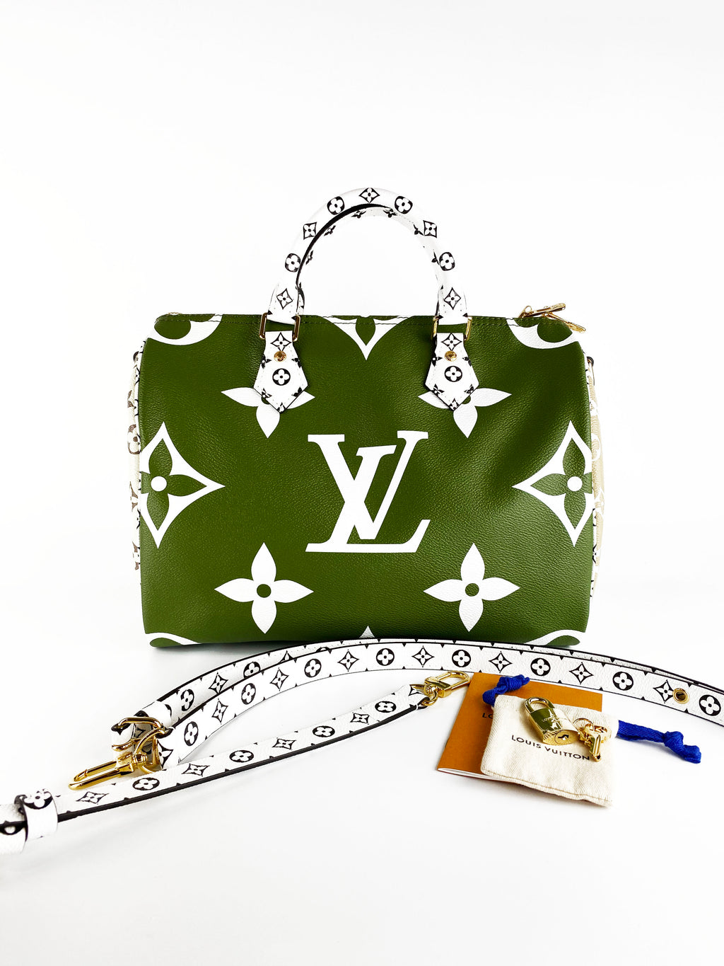 Louis Vuitton White & Khaki Speedy 30 Bag