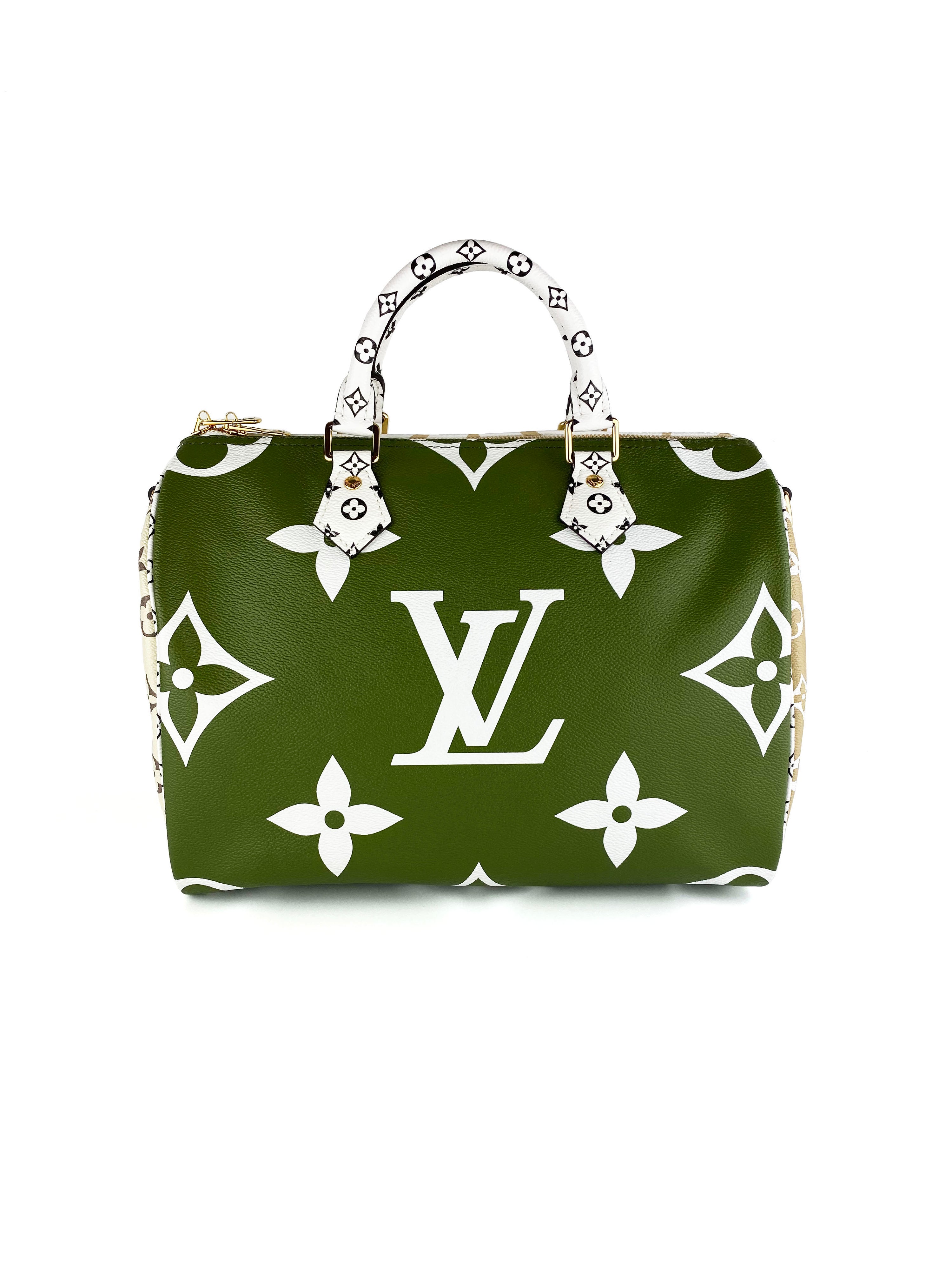 Louis Vuitton White & Khaki Speedy 30 Bag