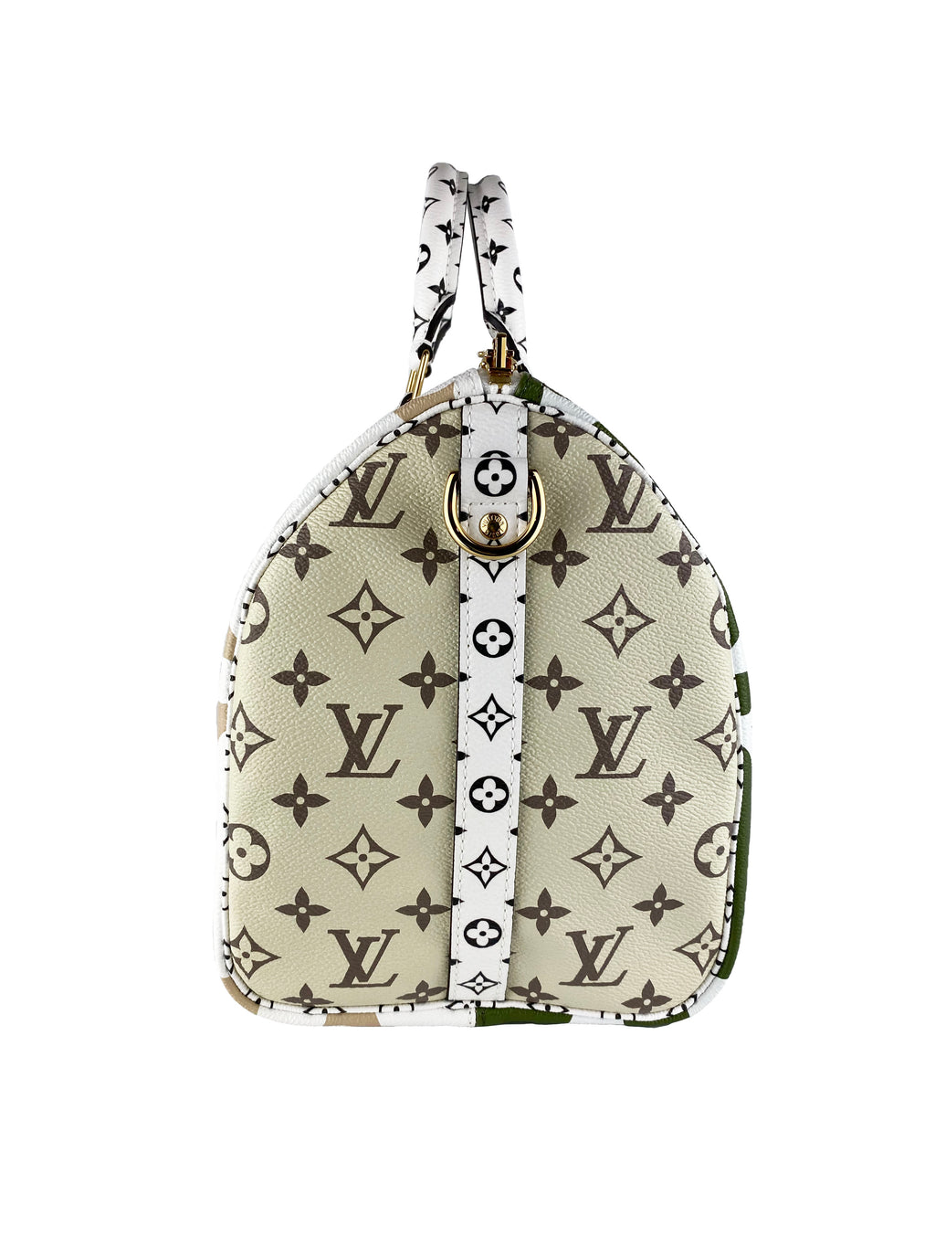 Louis Vuitton White & Khaki Speedy 30 Bag