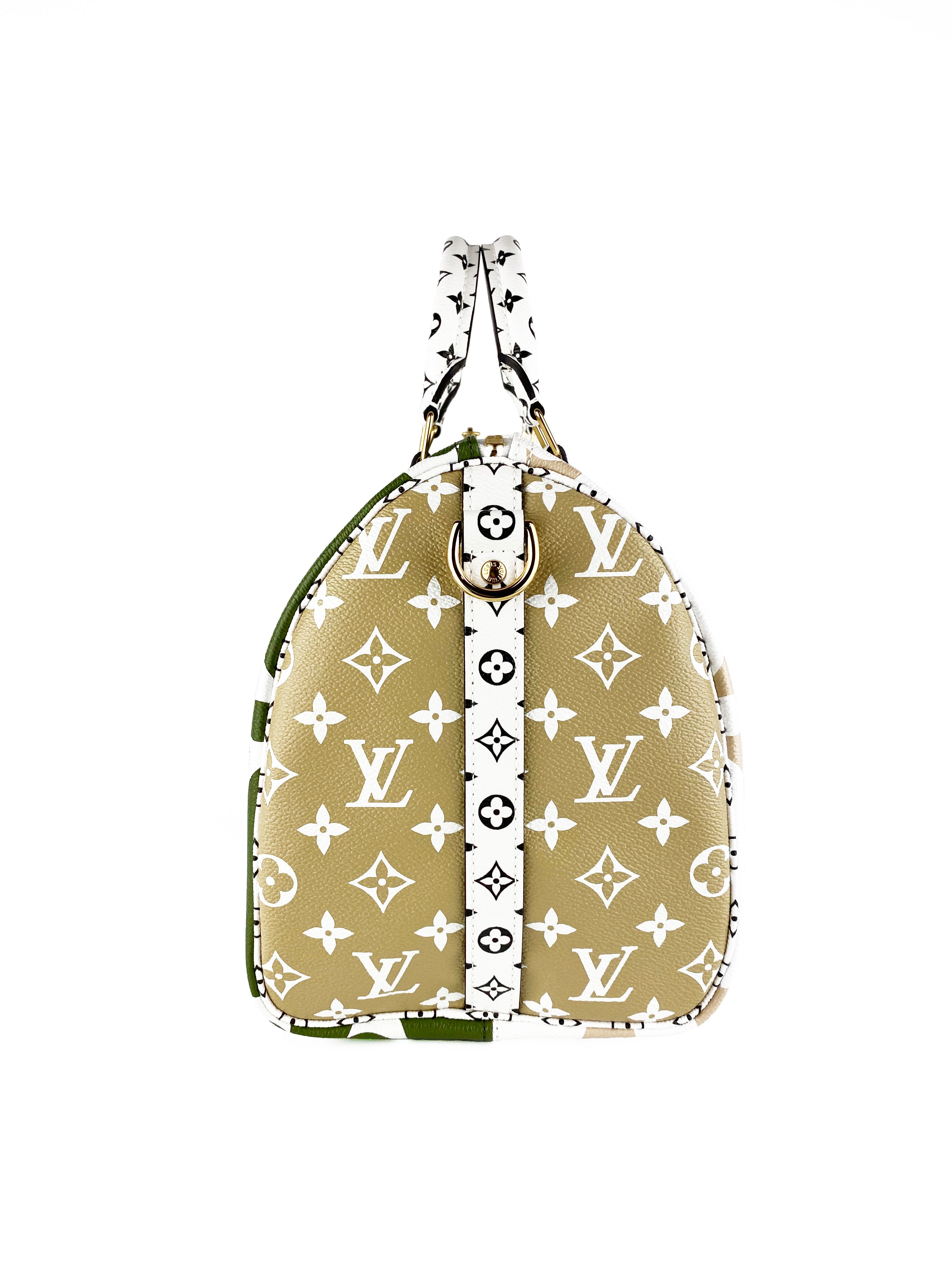 Louis Vuitton White & Khaki Speedy 30 Bag