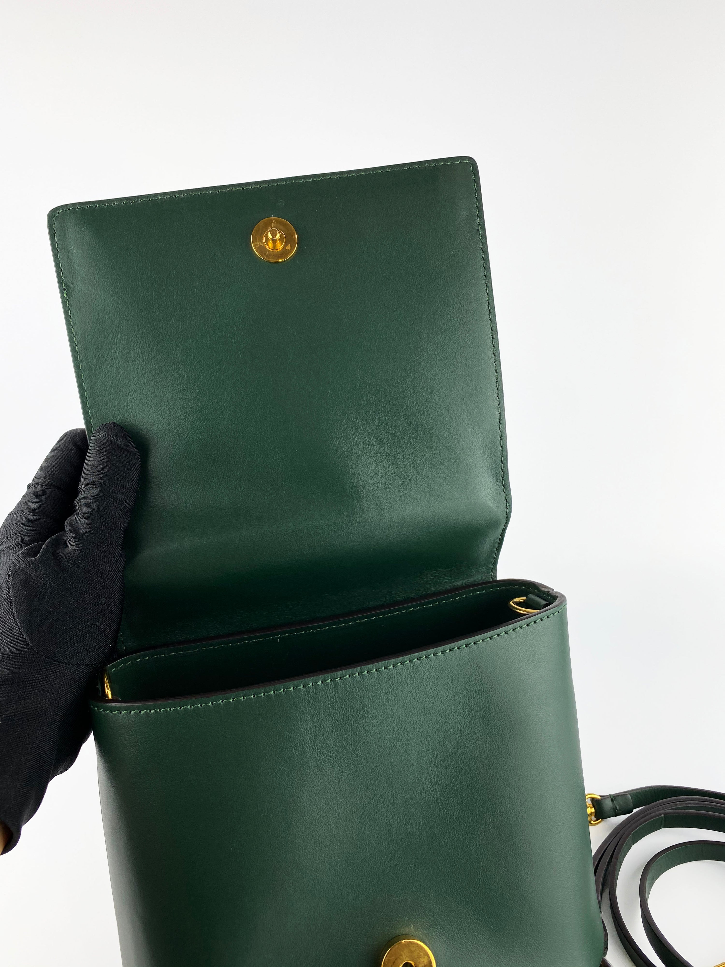 Marni Pannier Leather Forest Green Crossbody Bag