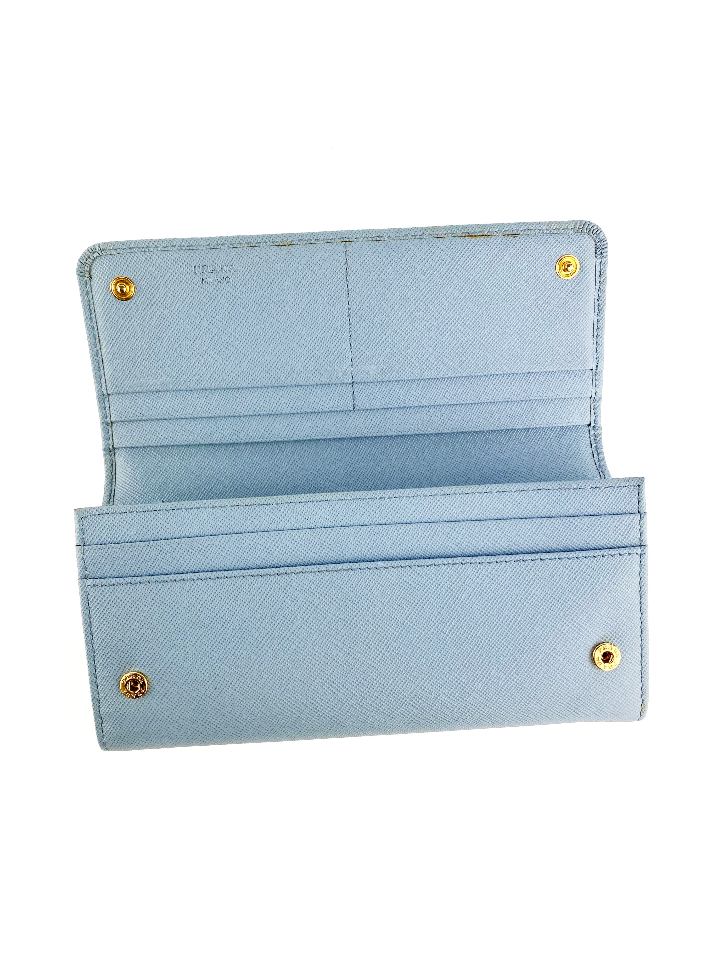 Prada Light Blue Saffiano Bow Wallet