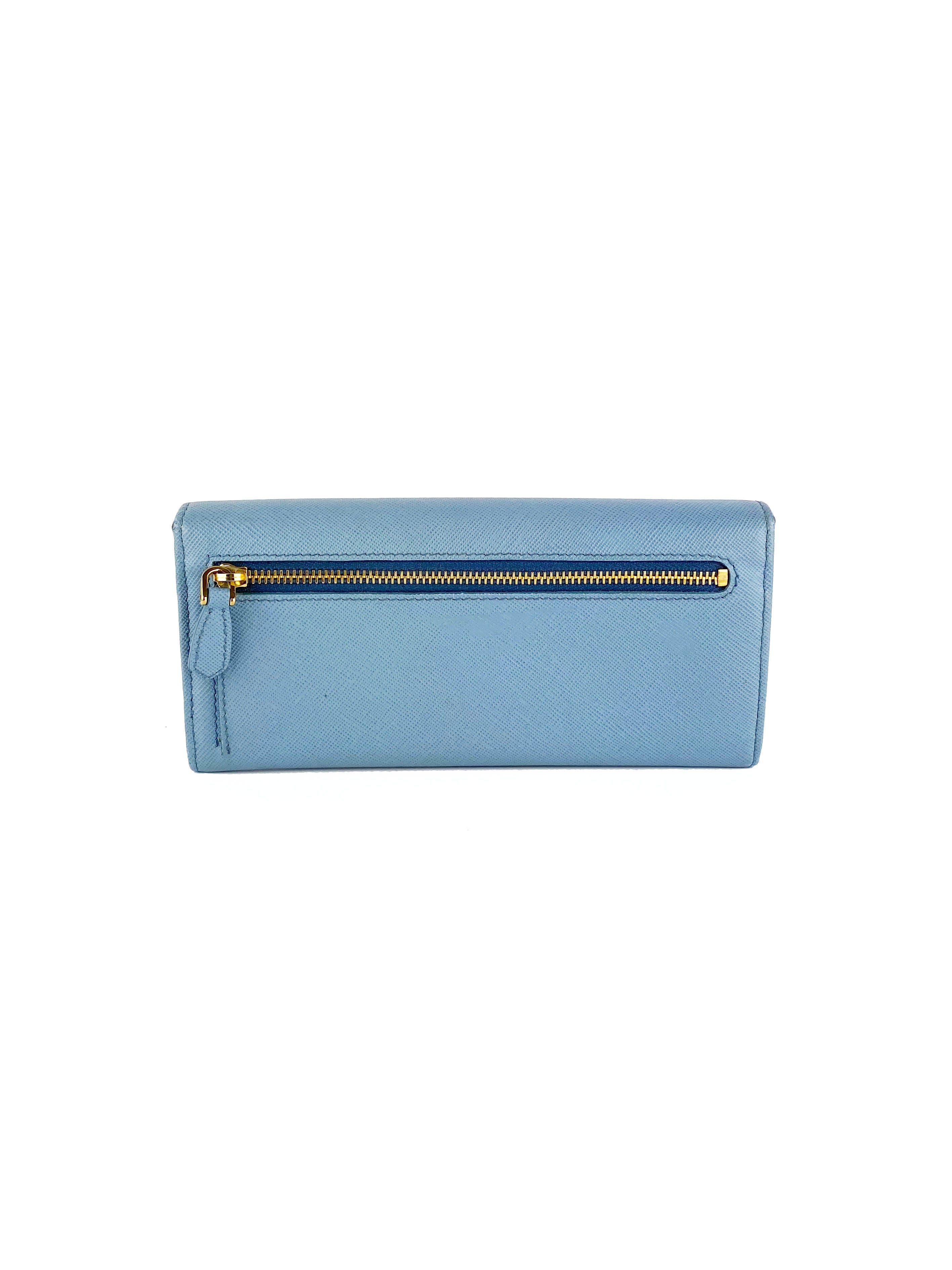 Prada Light Blue Saffiano Bow Wallet