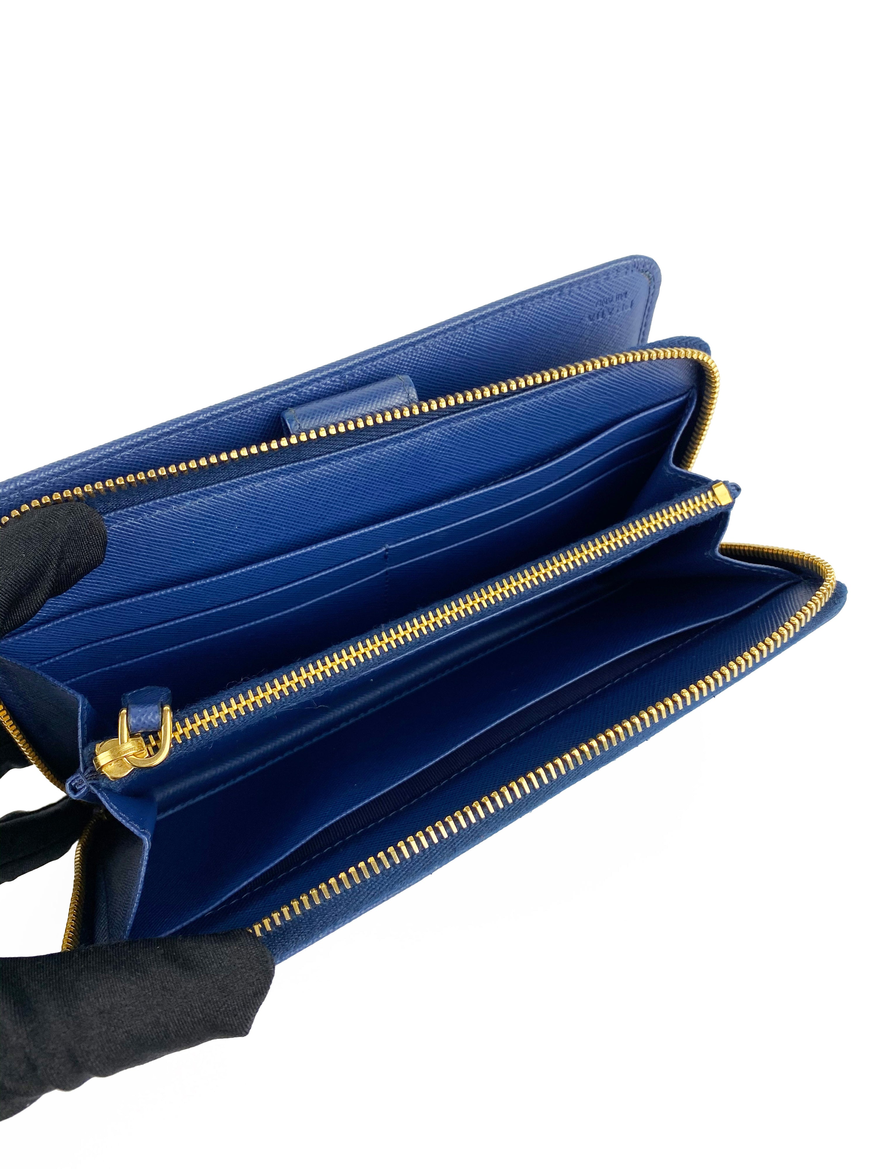 Prada Navy Blue Saffiano Zipped Wallet
