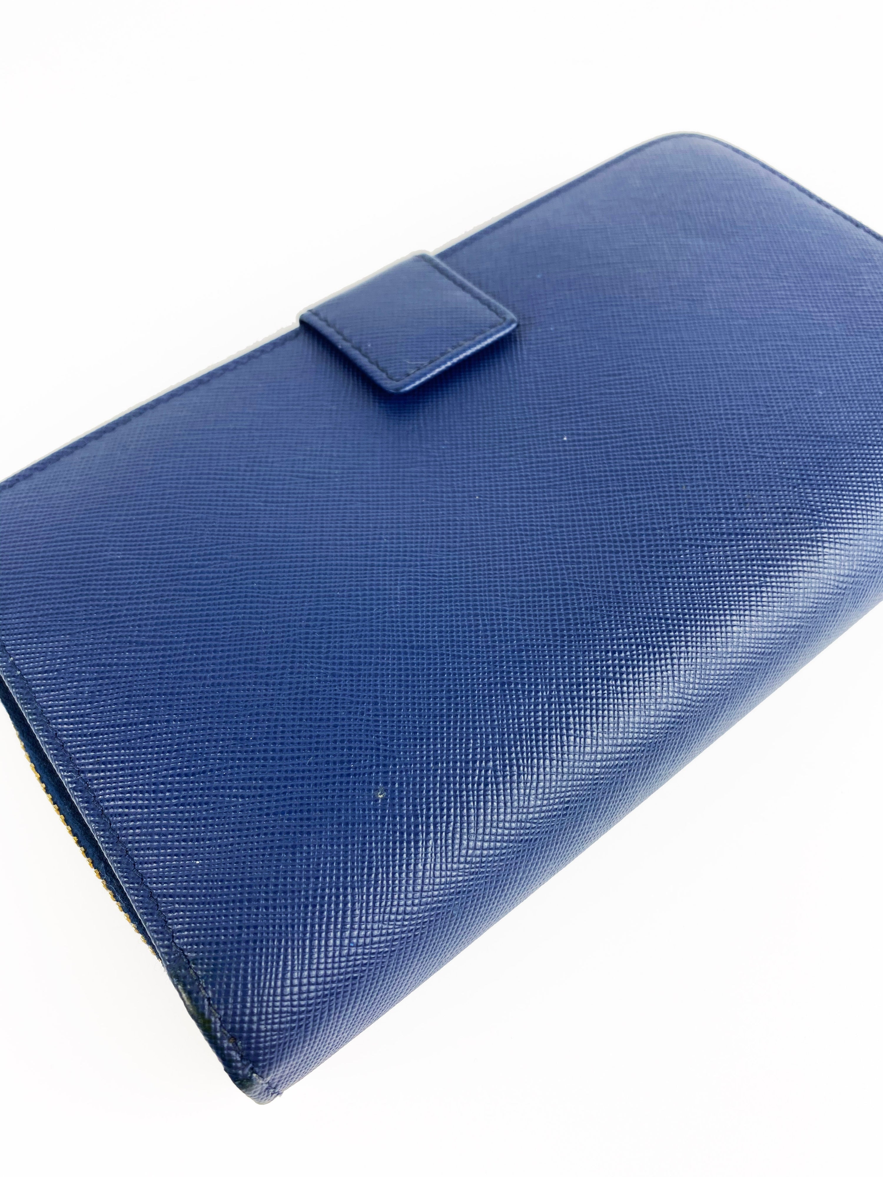 Prada Navy Blue Saffiano Zipped Wallet