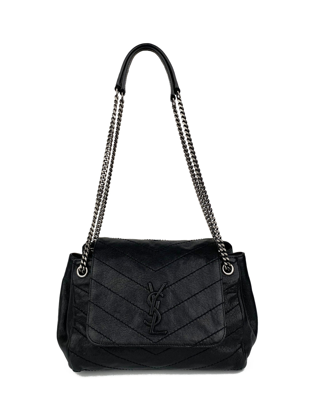 Saint Laurent Black Crinkled Leather Nolita Bag
