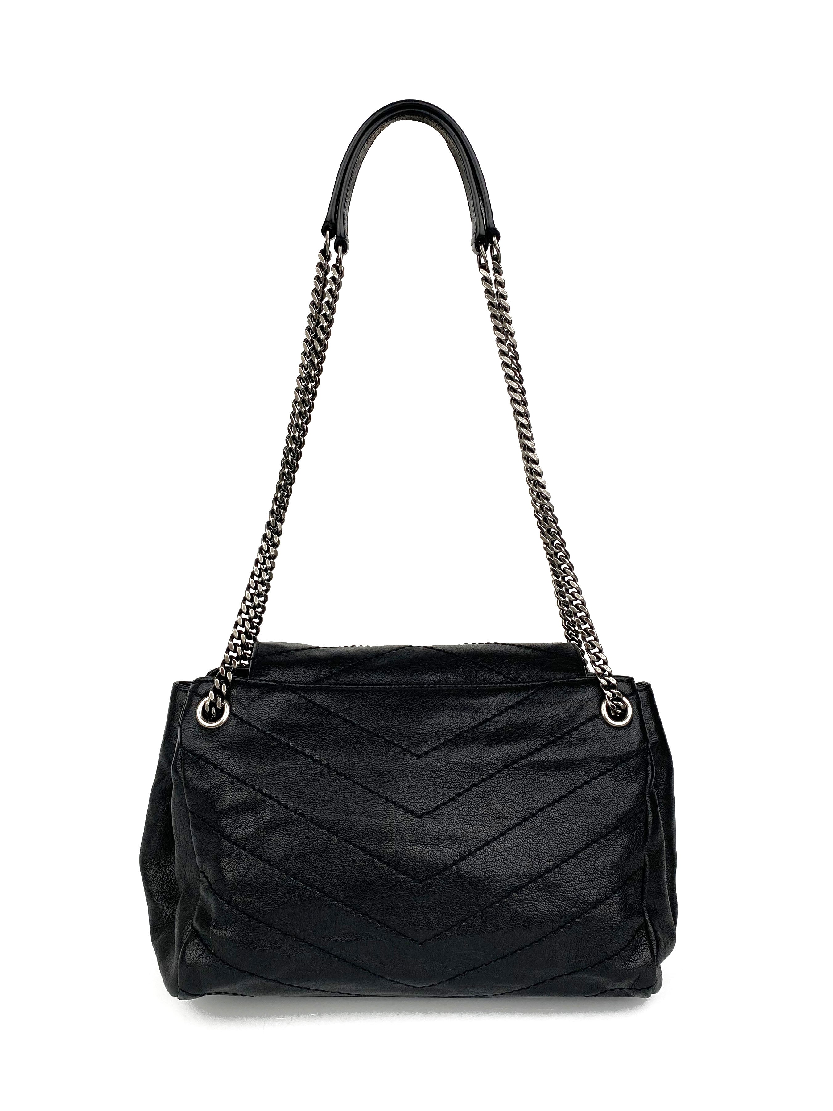Saint Laurent Black Crinkled Leather Nolita Bag