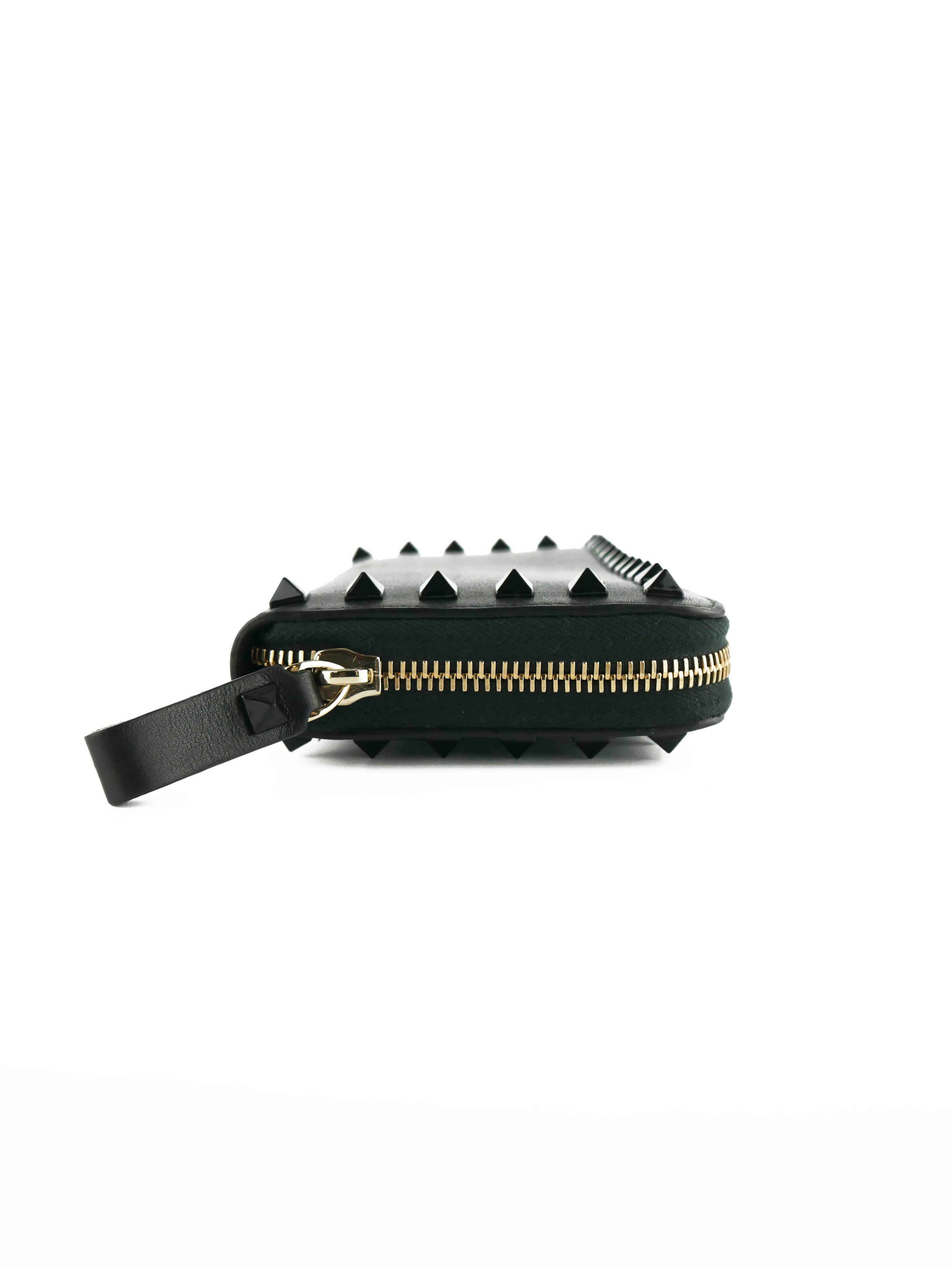 Valentino Black Rockstud Ziparound Wallet